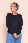 Scoop L/S Rib Tee in Black - Foxwood
