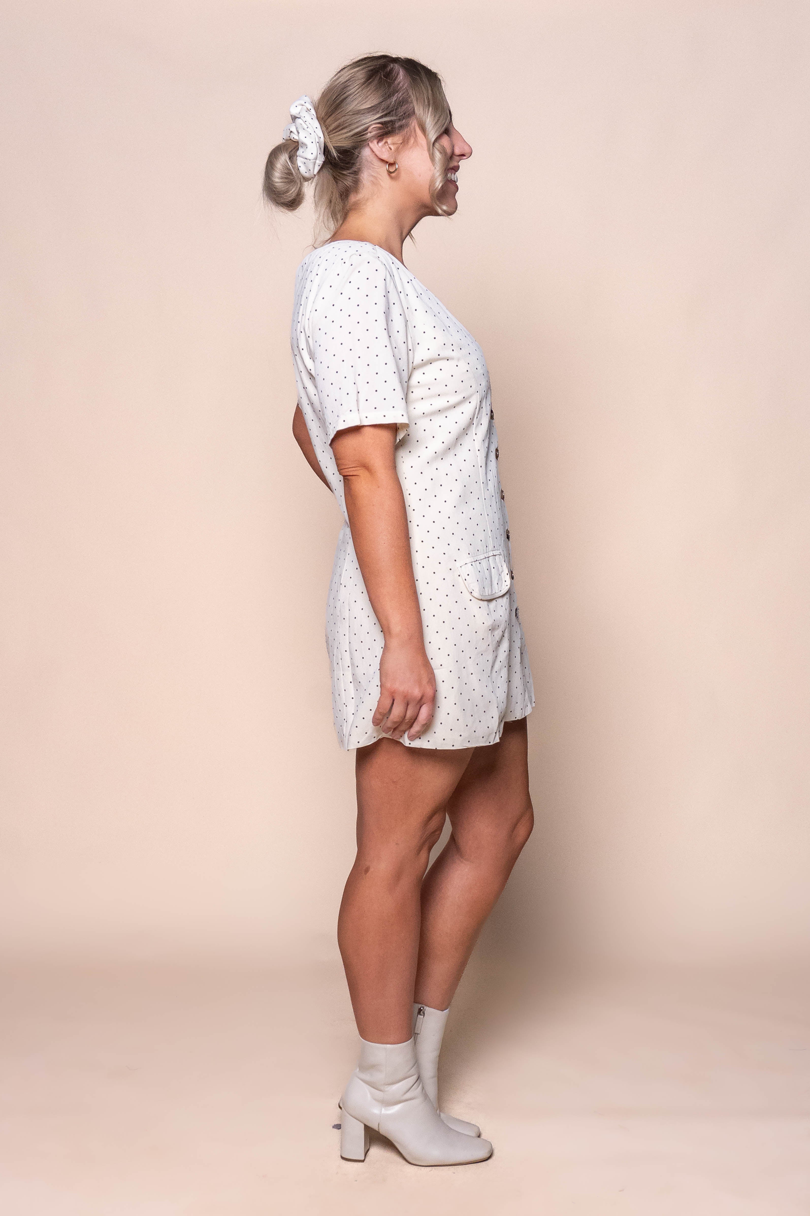 Elise Polka Dot Mini Dress in Vintage Cream