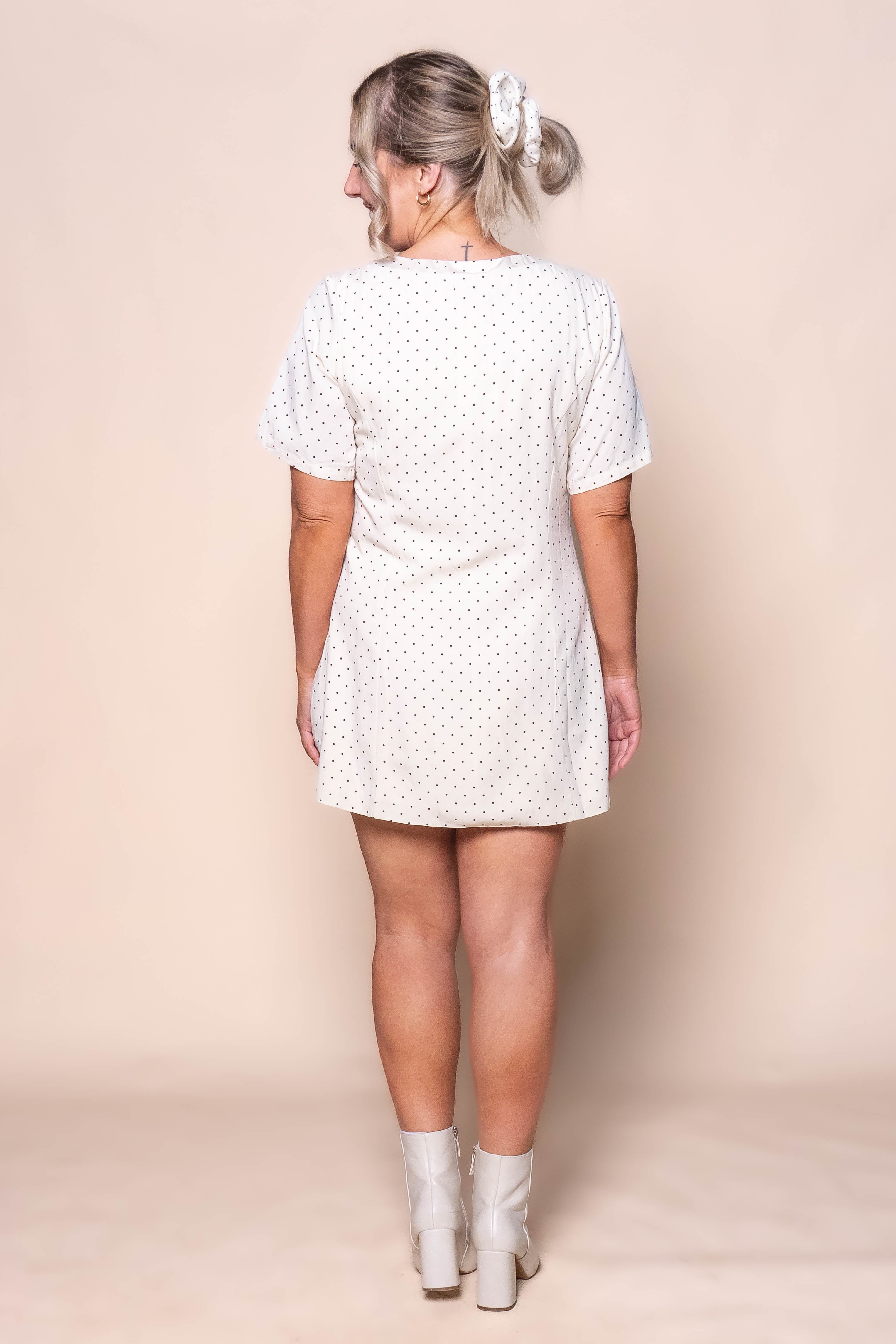 Elise Polka Dot Mini Dress in Vintage Cream