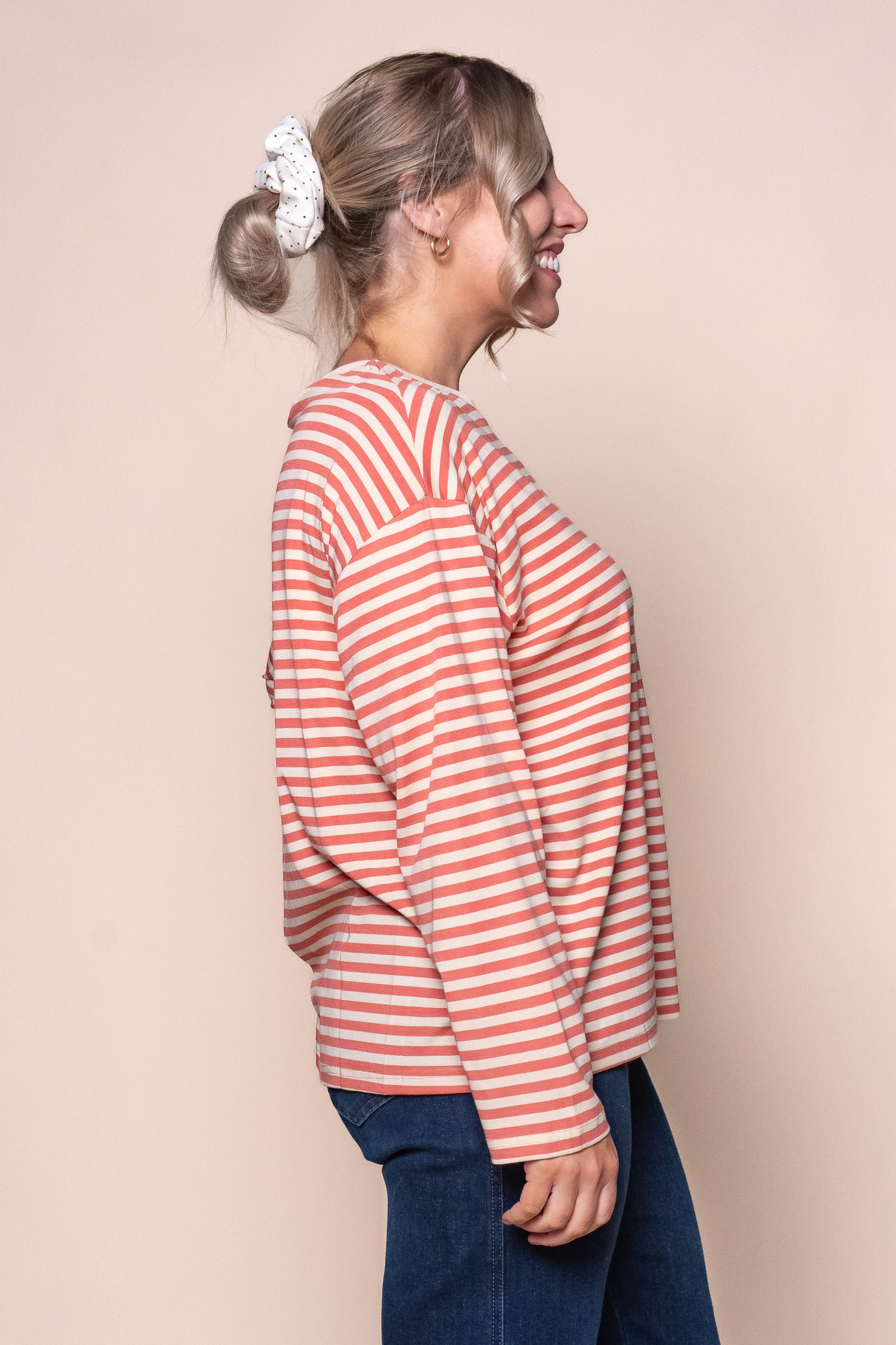 Dolcie L/S Stripe Tee in Creamy Peach