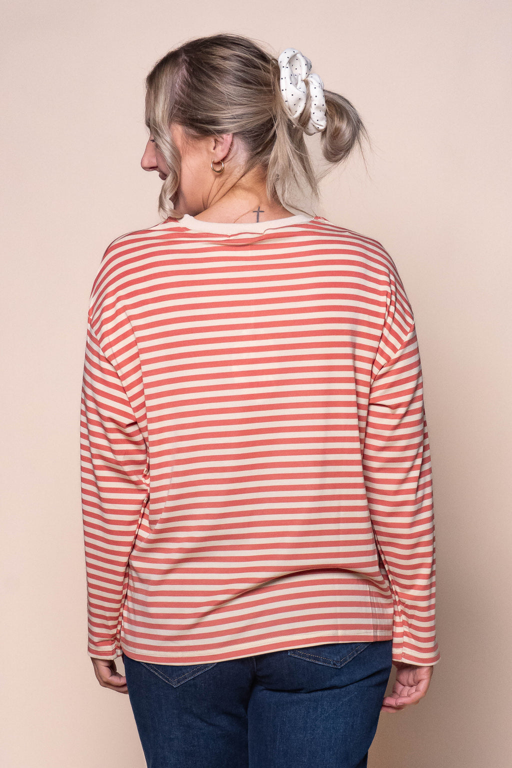 Dolcie L/S Stripe Tee in Creamy Peach