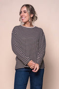 Dolcie L/S Stripe Tee in Black/Beige Marle