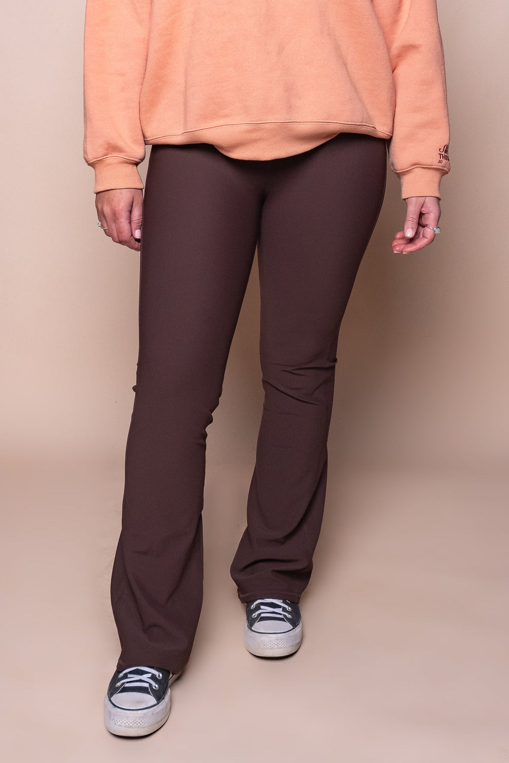 Active Rib Flare Legging Pants in Brown - All About Eve