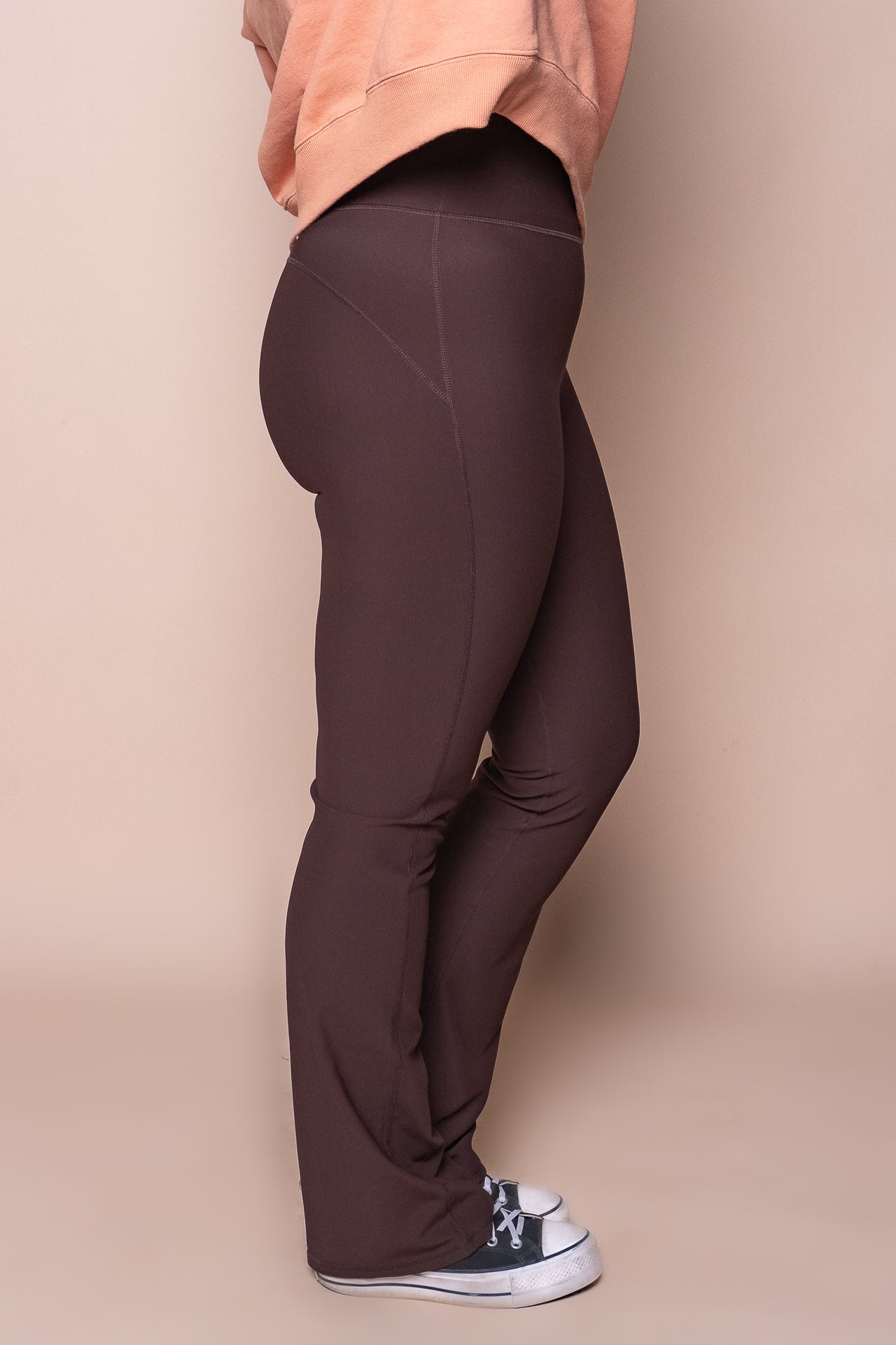 Active Rib Flare Legging Pants in Brown - All About Eve