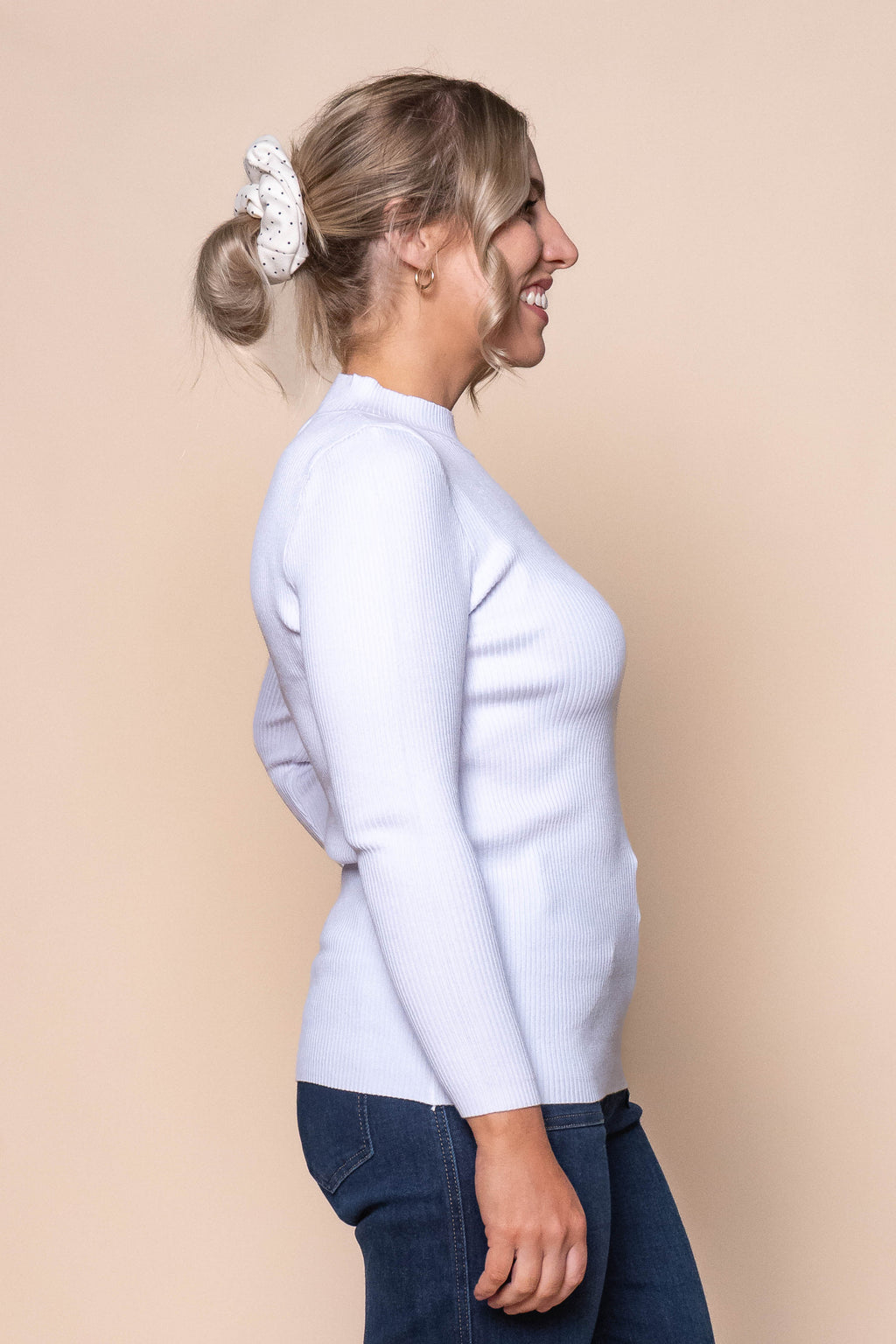 Luna Rib Knit Long Sleeve Top in White