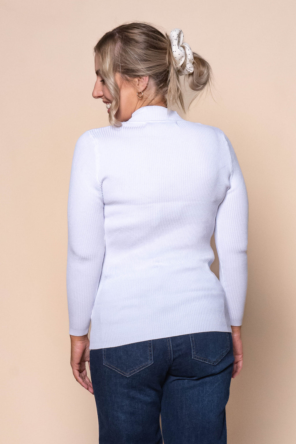 Luna Rib Knit Long Sleeve Top in White