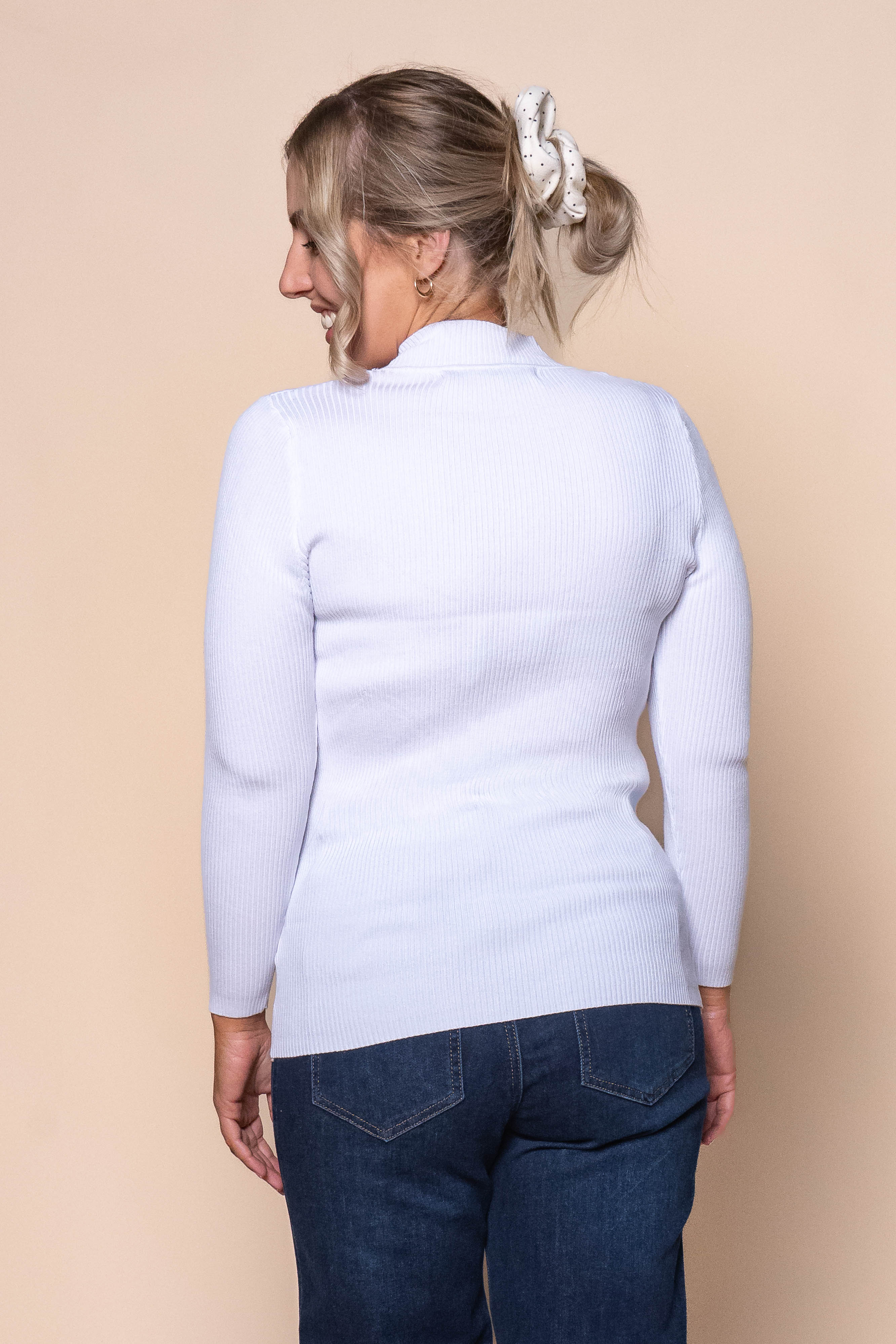 Luna Rib Knit Long Sleeve Top in White