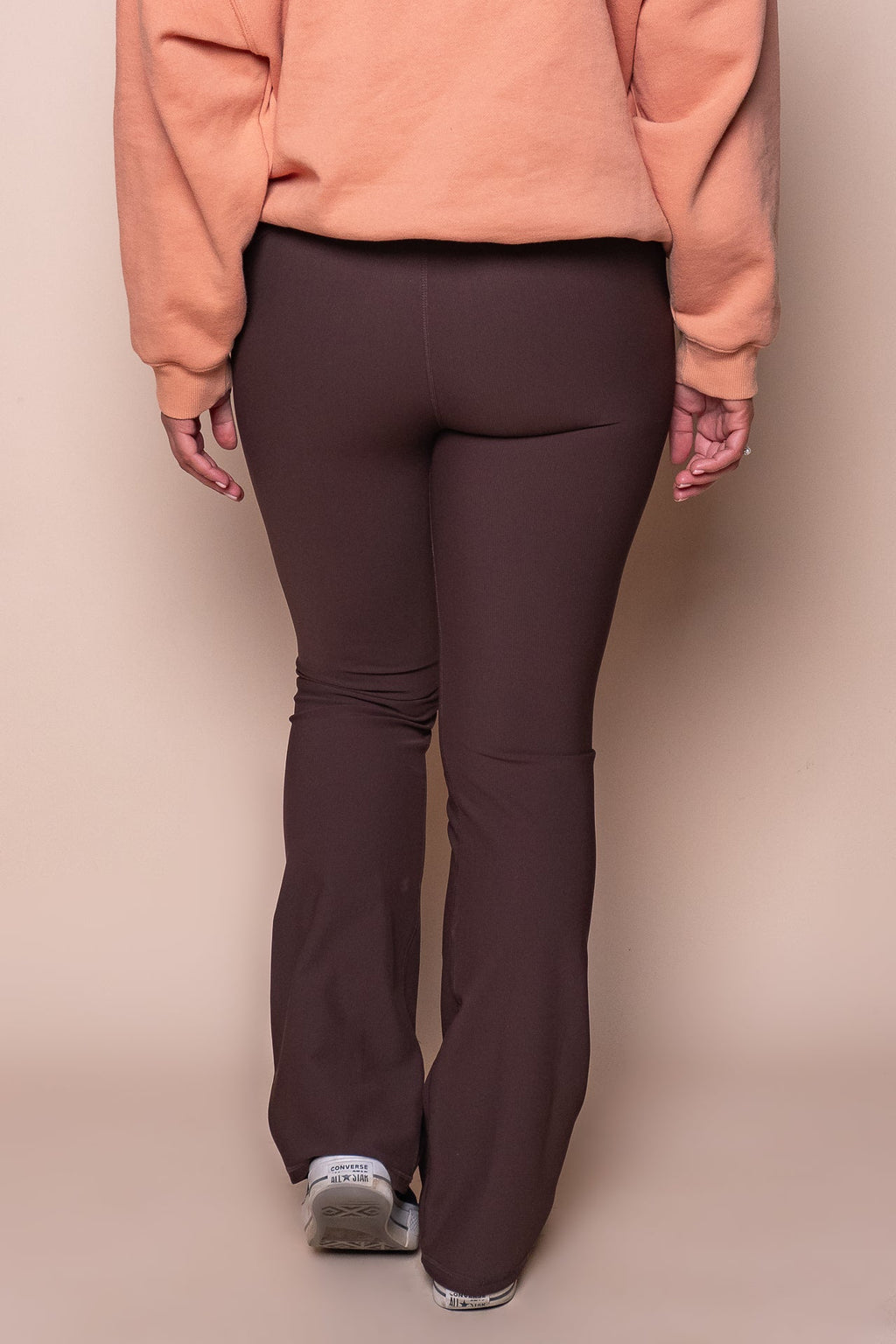 Active Rib Flare Legging Pants in Brown - All About Eve