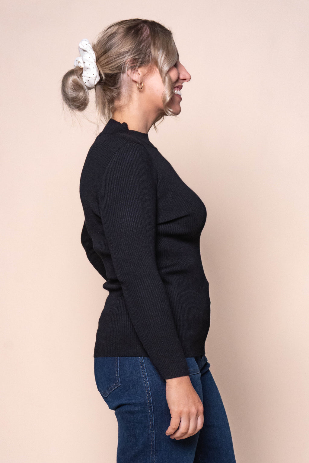 Luna Rib Knit Long Sleeve Top in Black