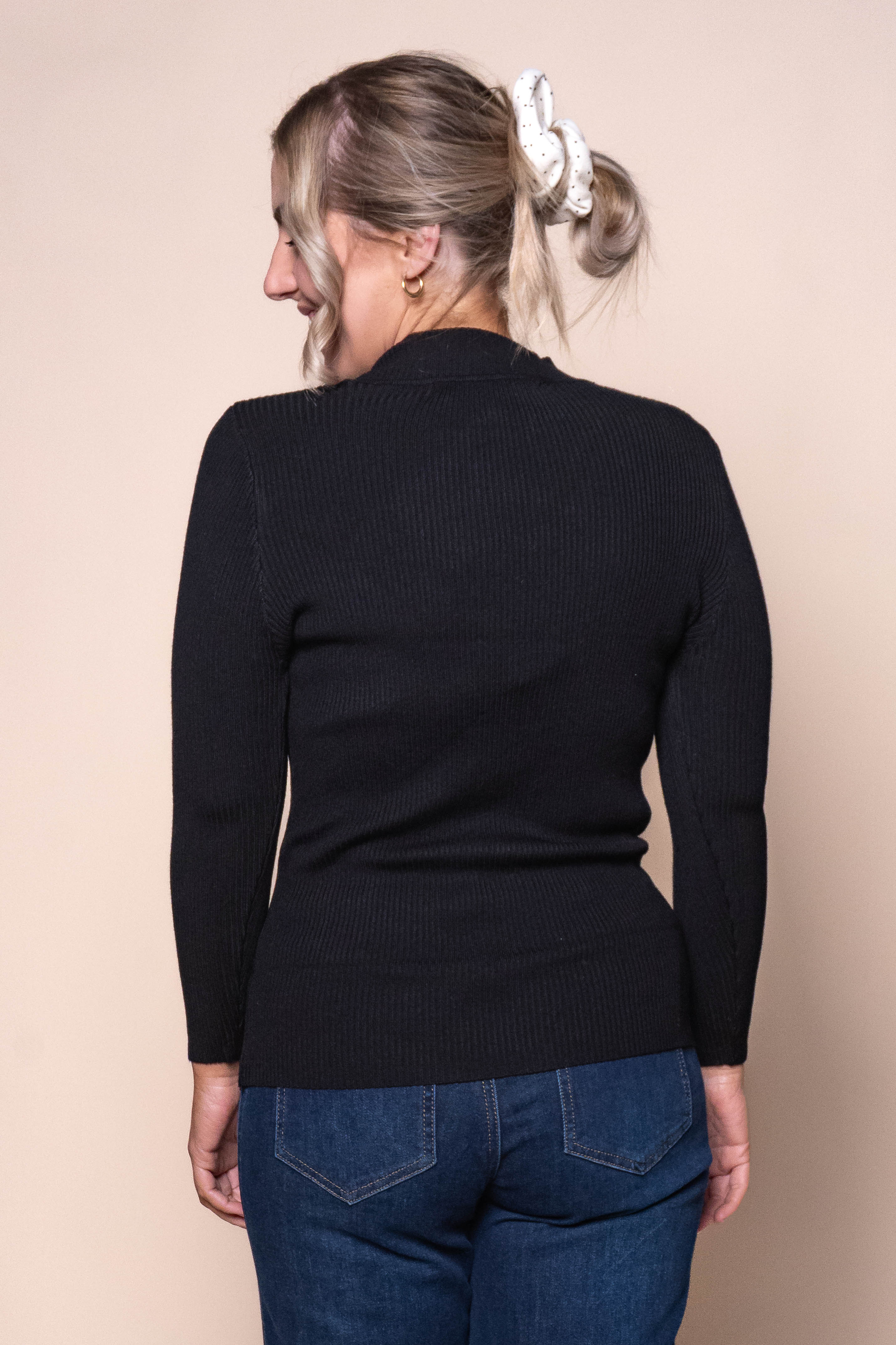 Luna Rib Knit Long Sleeve Top in Black