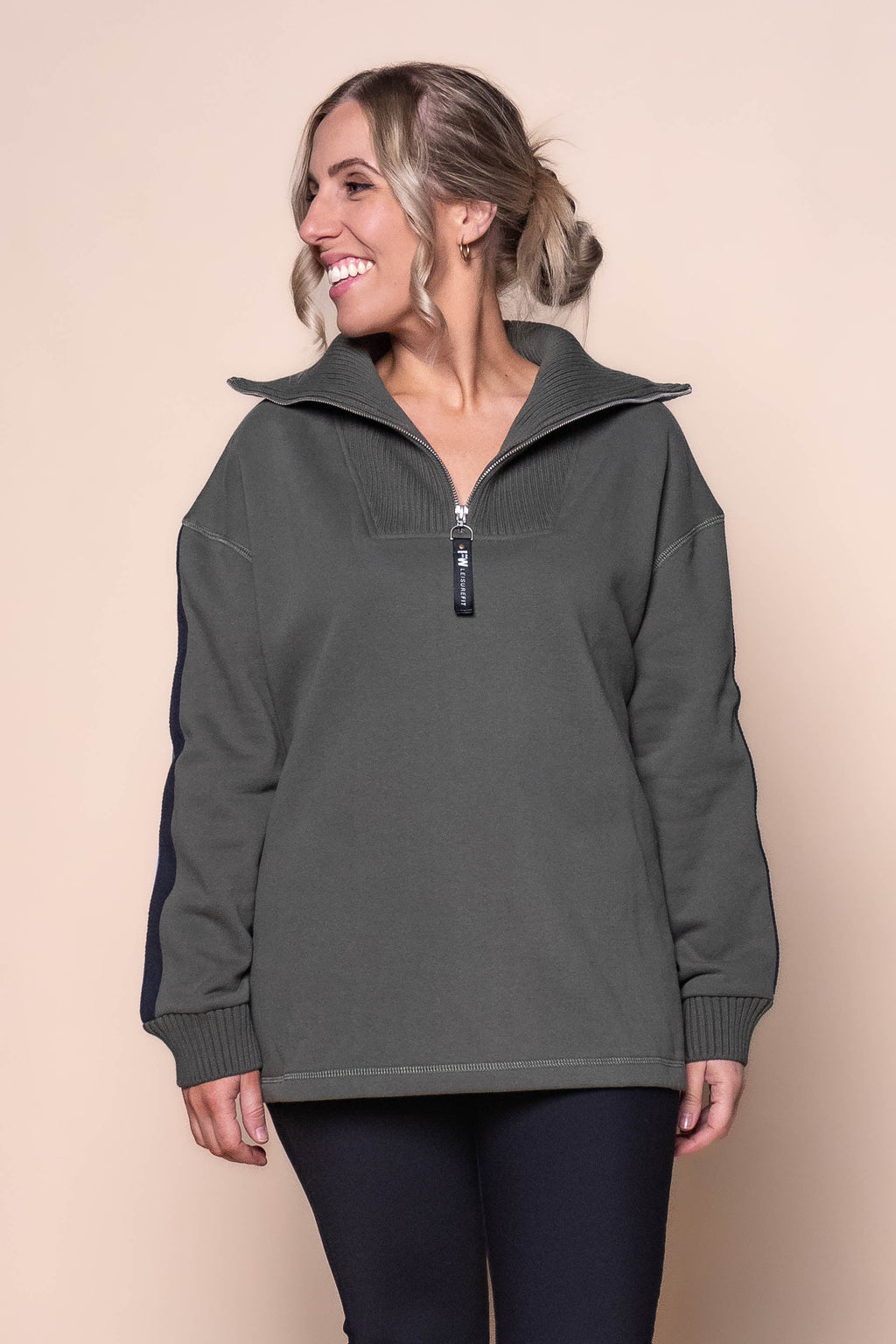 Knit Collar Crew in Khaki - Foxwood