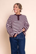 Flossie Stripe Knit Jumper in Wine - All About Eve