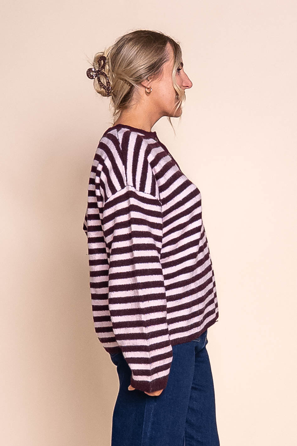 Flossie Stripe Knit Jumper in Wine - All About Eve