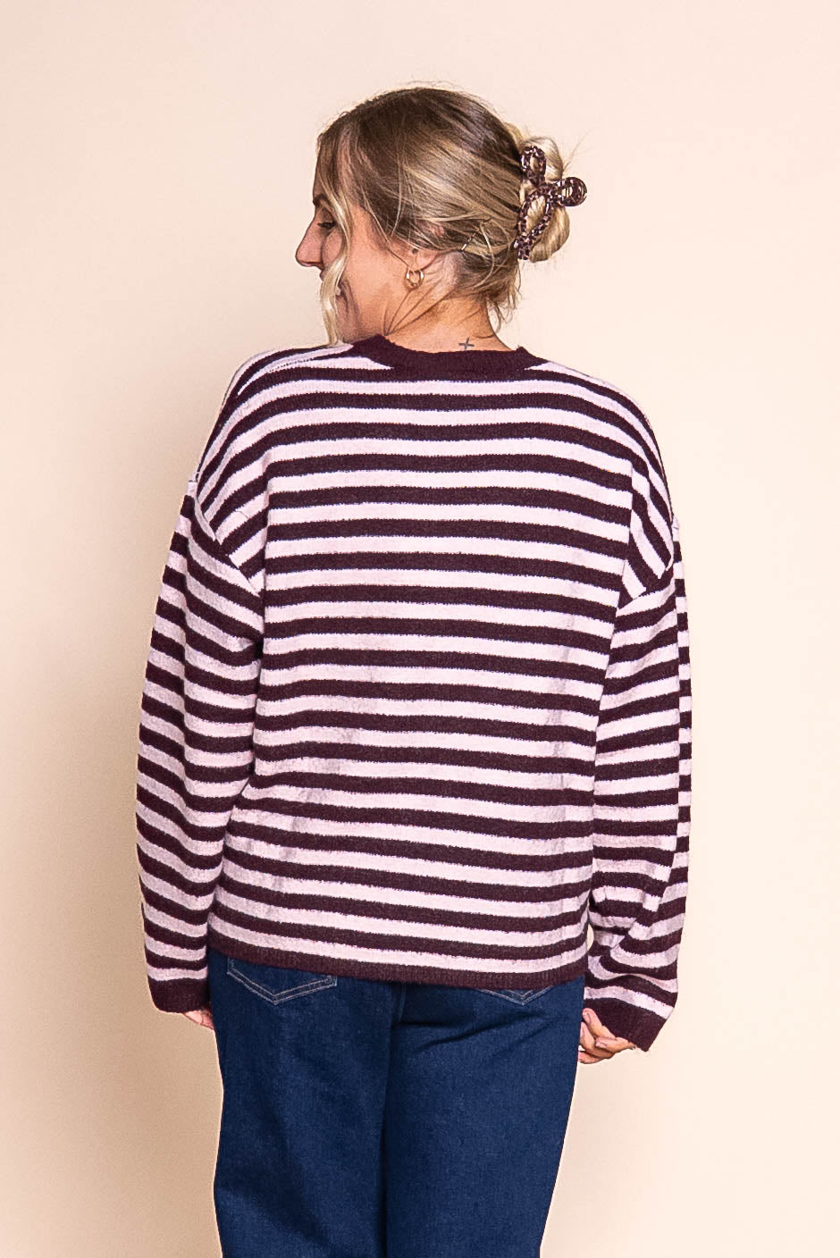 Flossie Stripe Knit Jumper in Wine - All About Eve