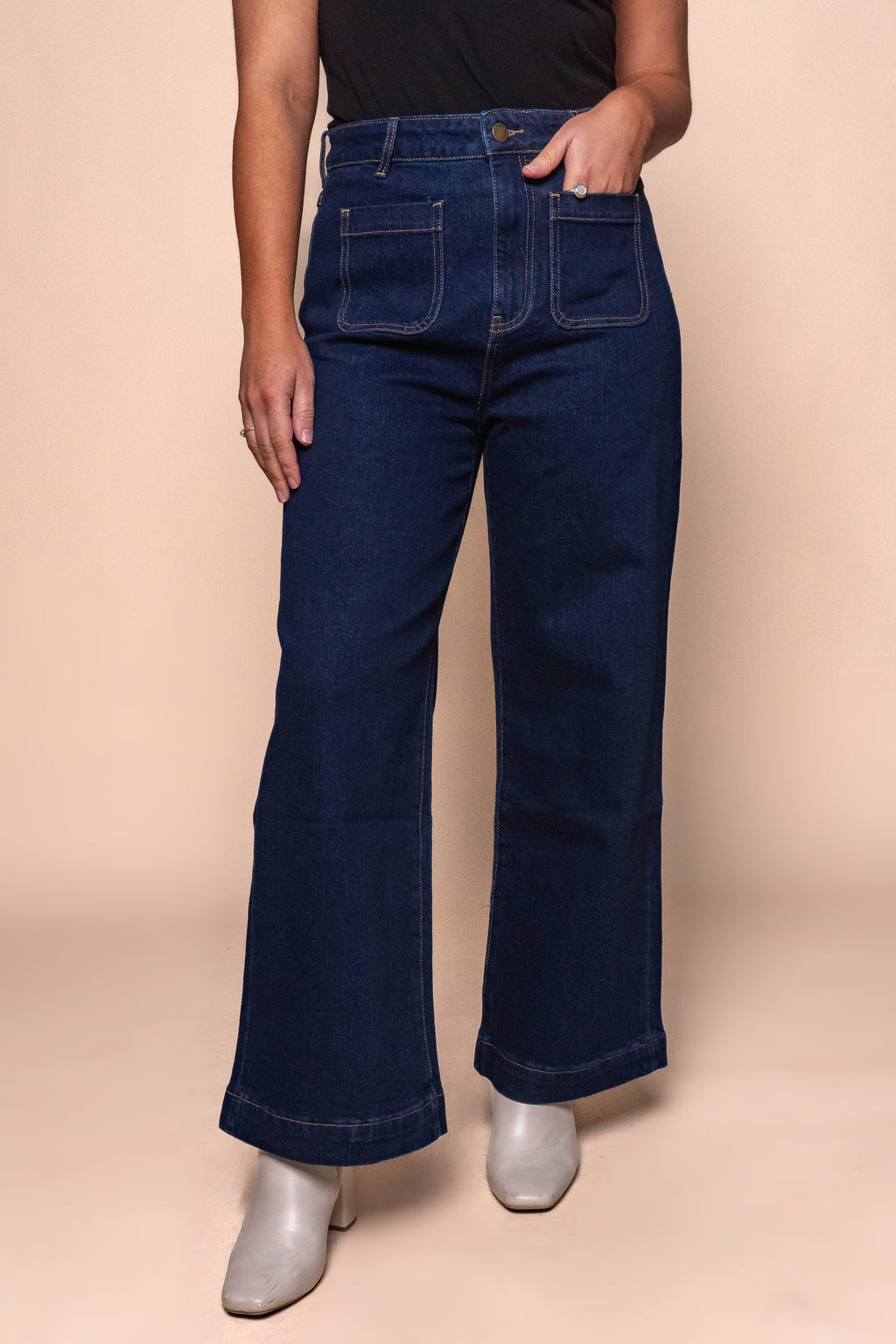 Sarah Wide Leg Jeans in Indigo Denim - Foxwood