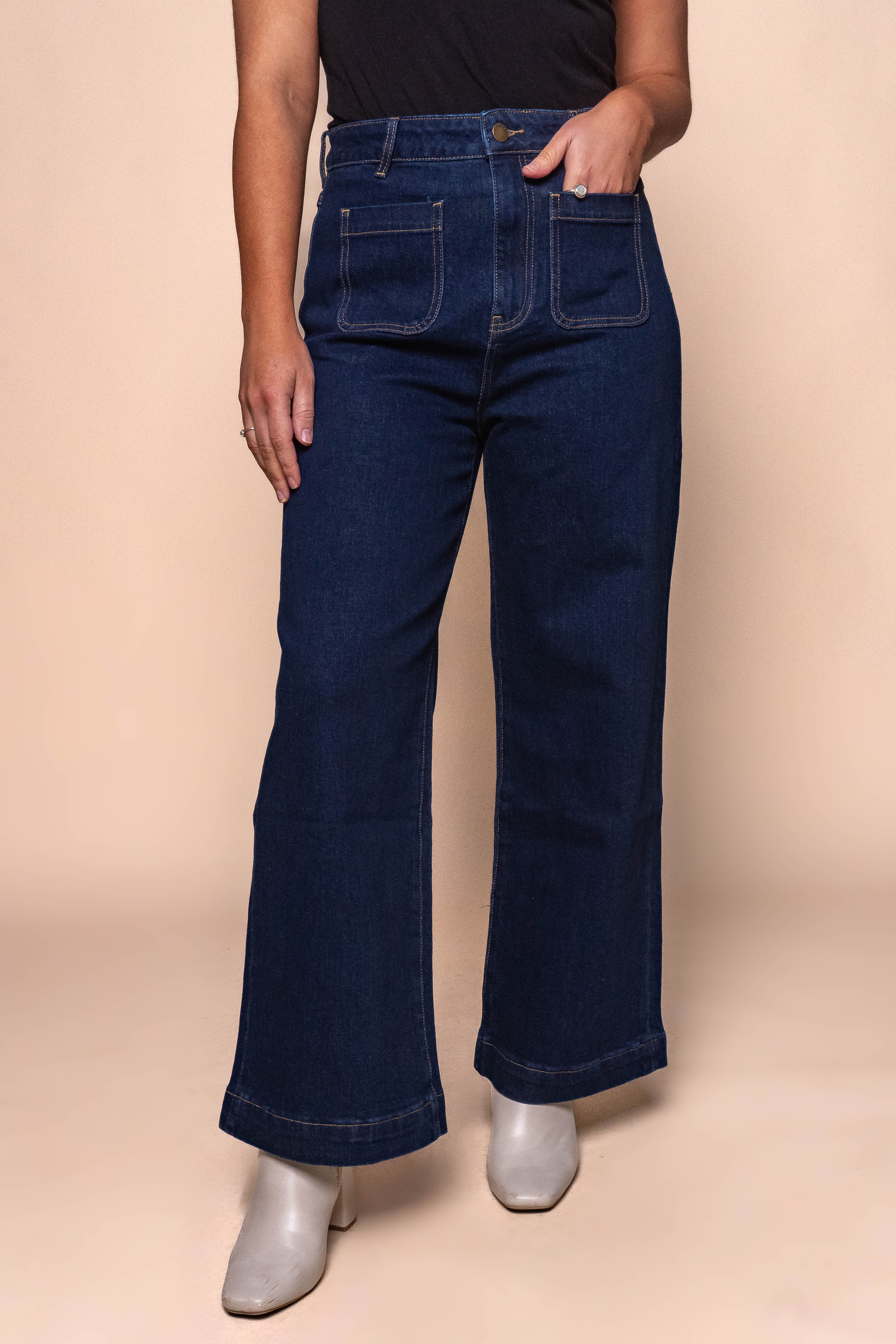 Sarah Wide Leg Jeans in Indigo Denim - Foxwood