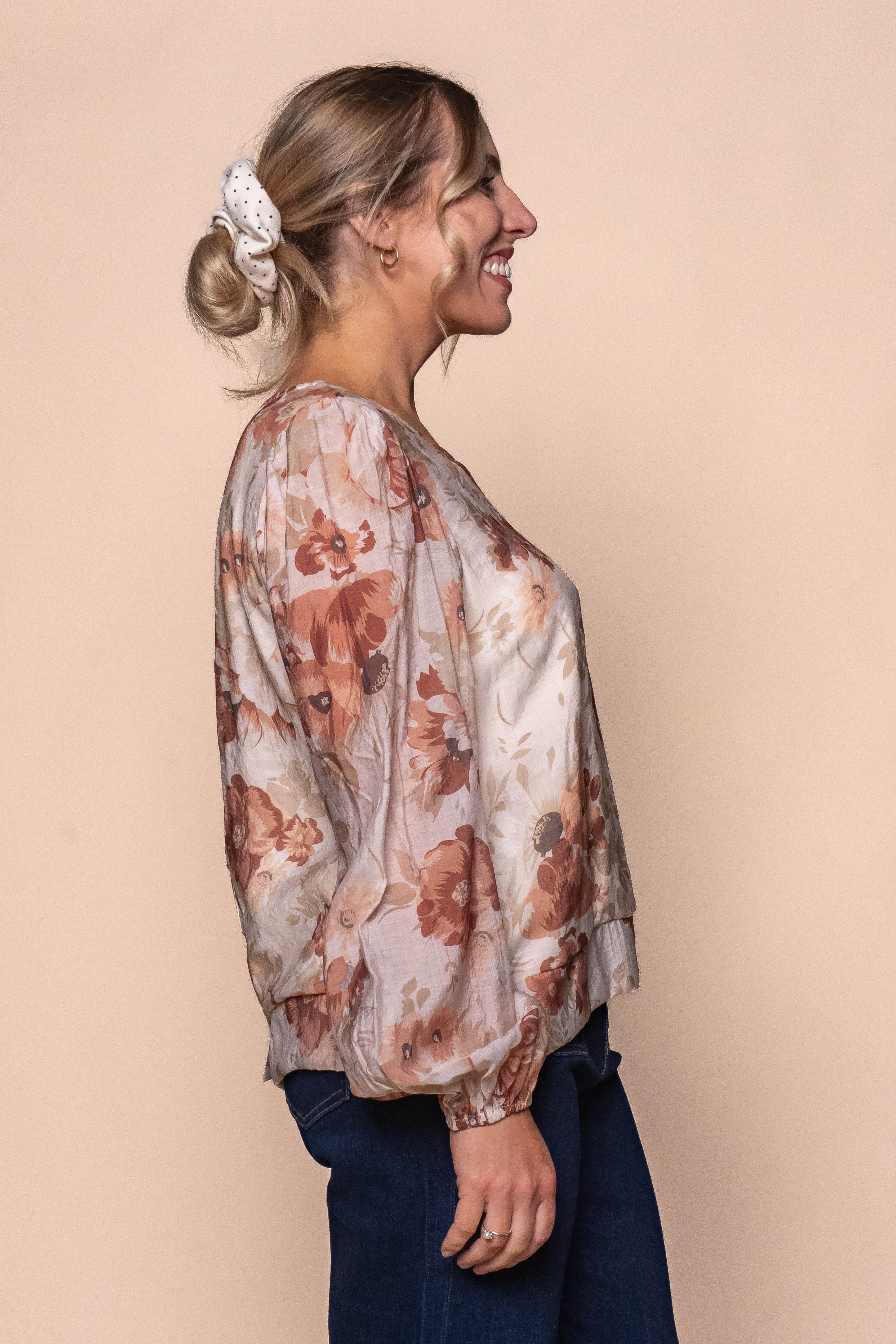 Darcy Floral Top in Cream