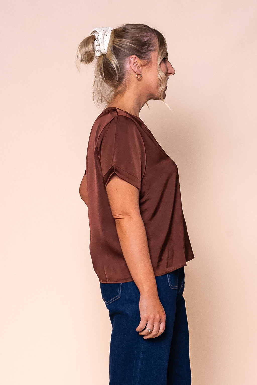 Nadine S/S Satin Tee in Brown