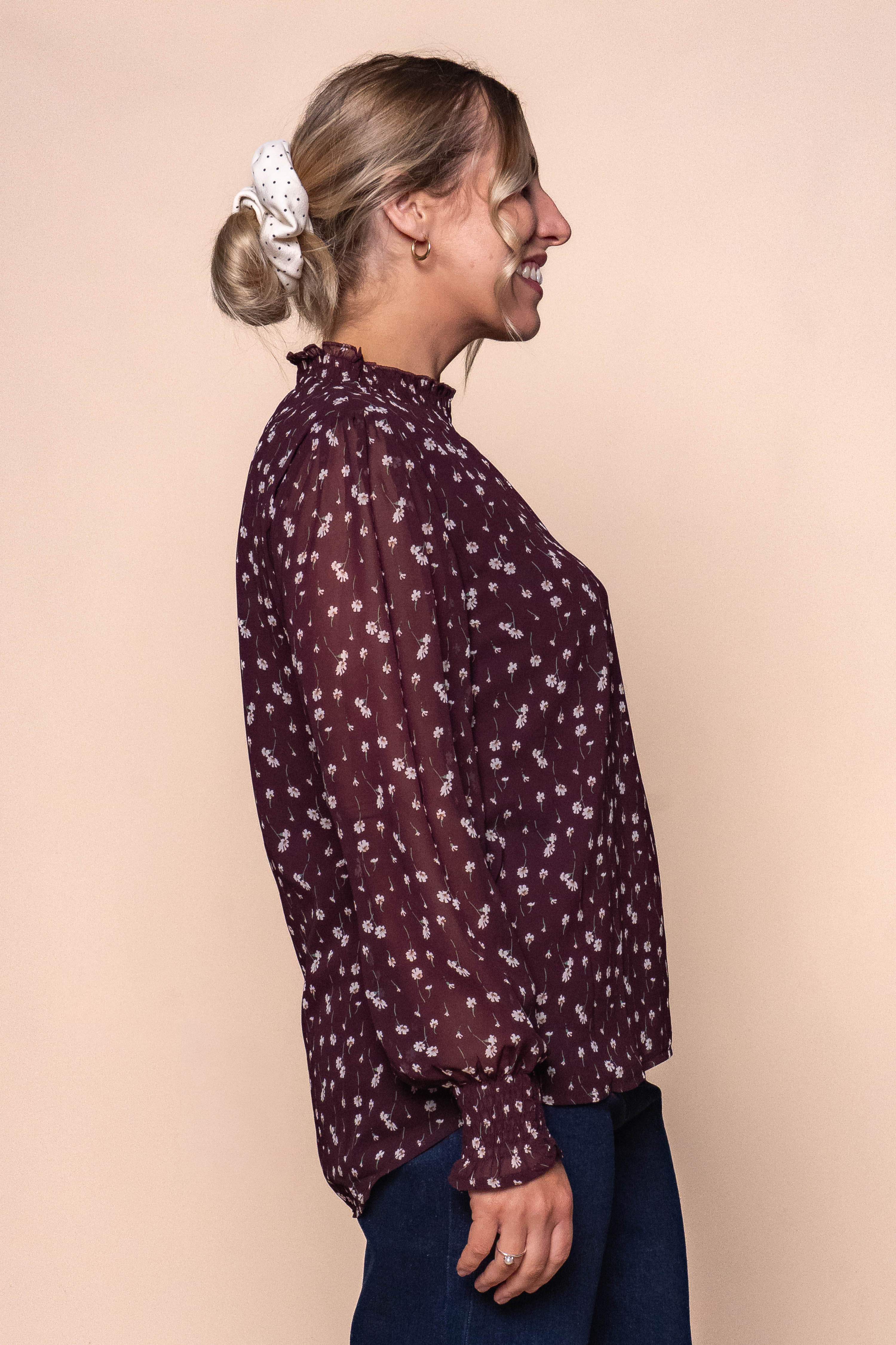 Bebe Ditsy Floral Top in Burgundy