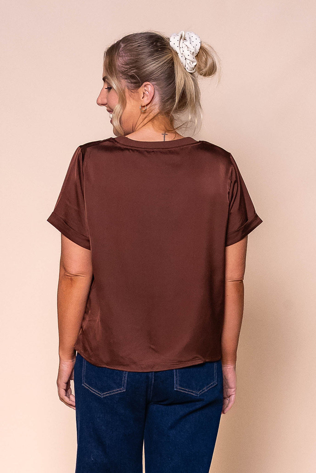 Nadine S/S Satin Tee in Brown