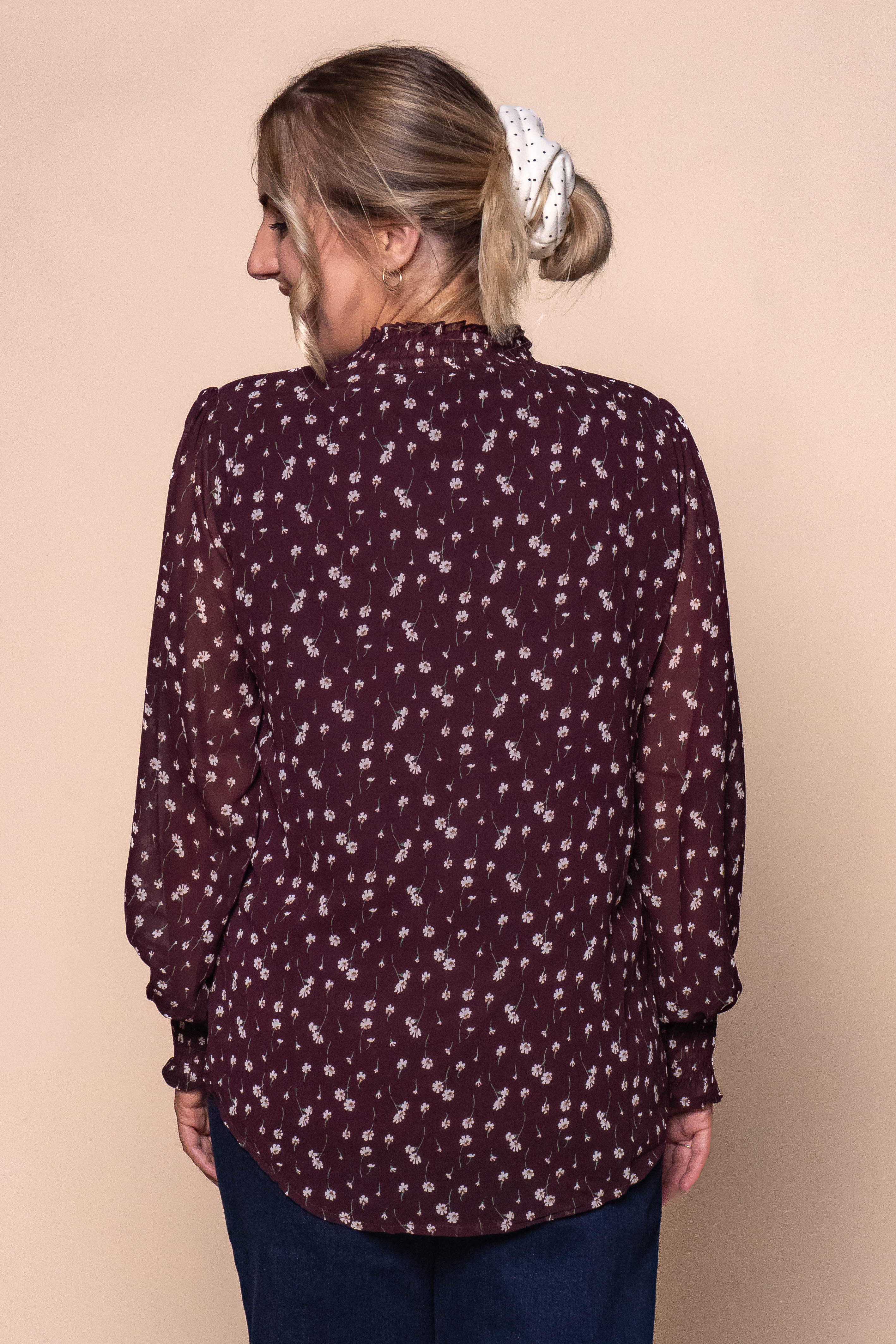 Bebe Ditsy Floral Top in Burgundy
