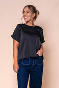 Nadine S/S Satin Tee in Black