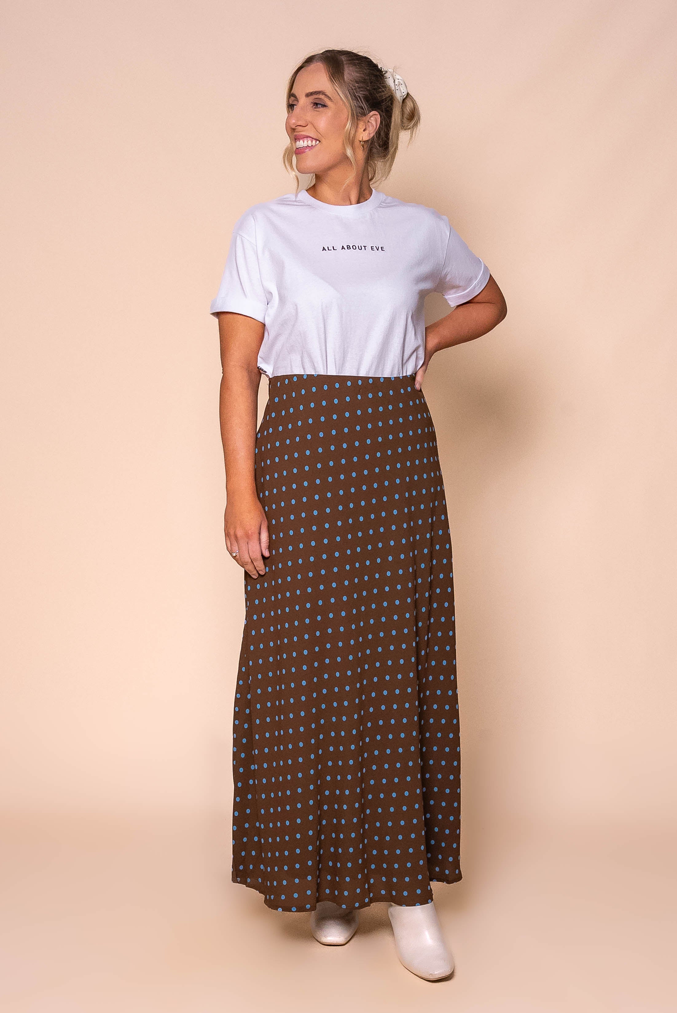Maree Polka Dot Maxi Skirt in Brown
