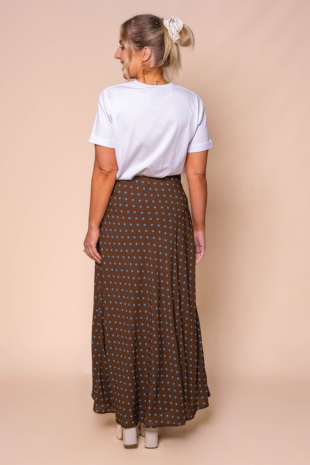 Maree Polka Dot Maxi Skirt in Brown