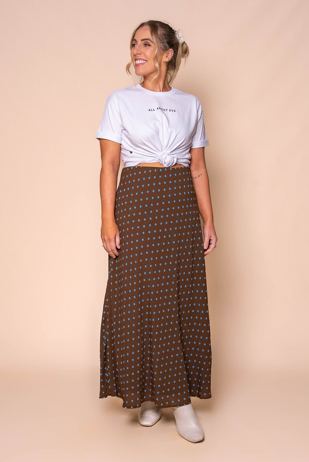 Maree Polka Dot Maxi Skirt in Brown