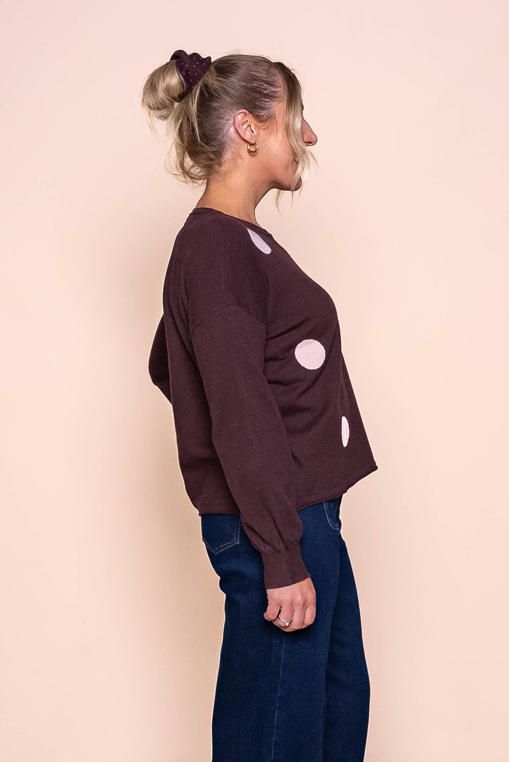 Jackie Polka Dot Knit Jumper in Chocolate