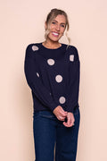 Jackie Polka Dot Knit Jumper in Navy