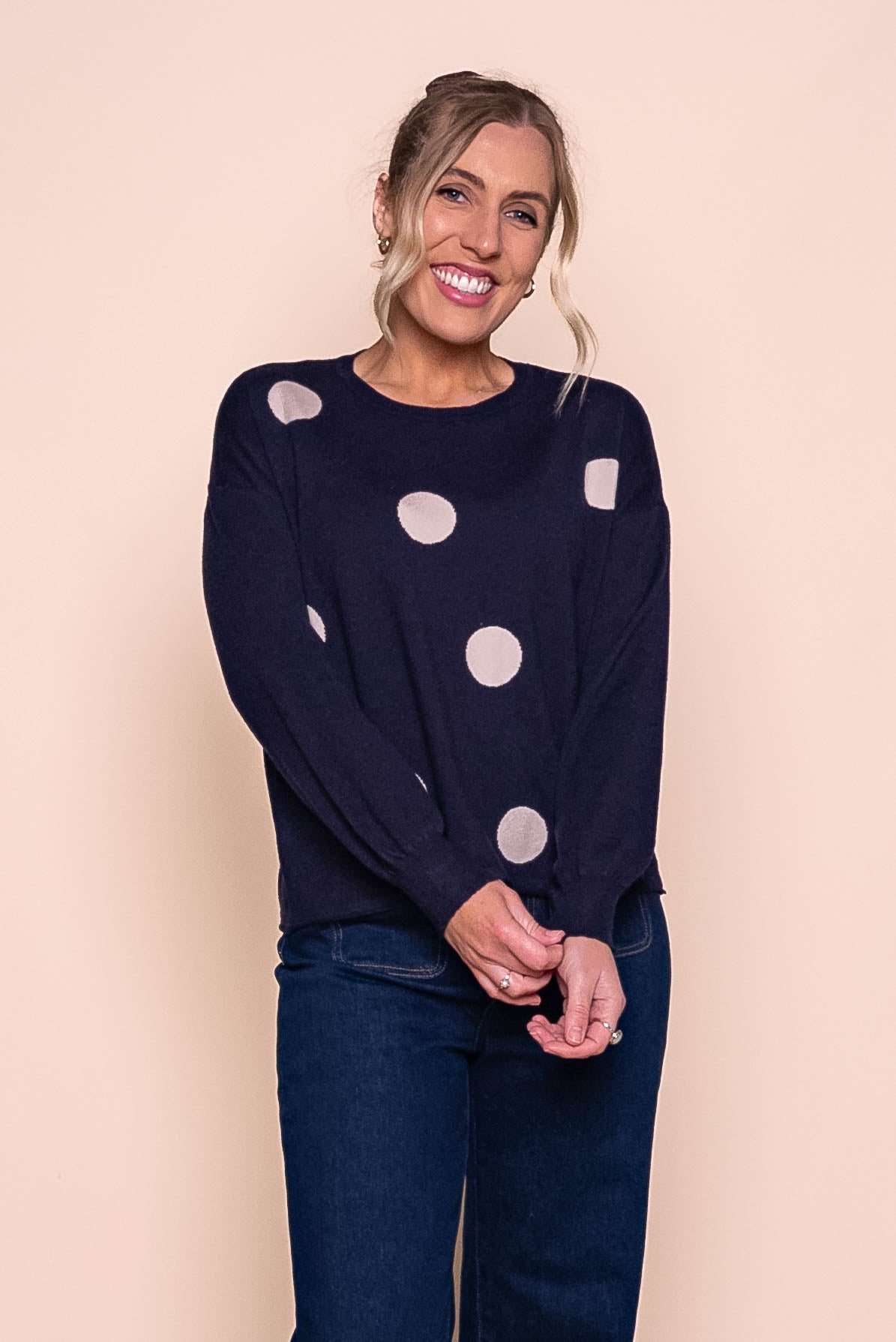 Jackie Polka Dot Knit Jumper in Navy