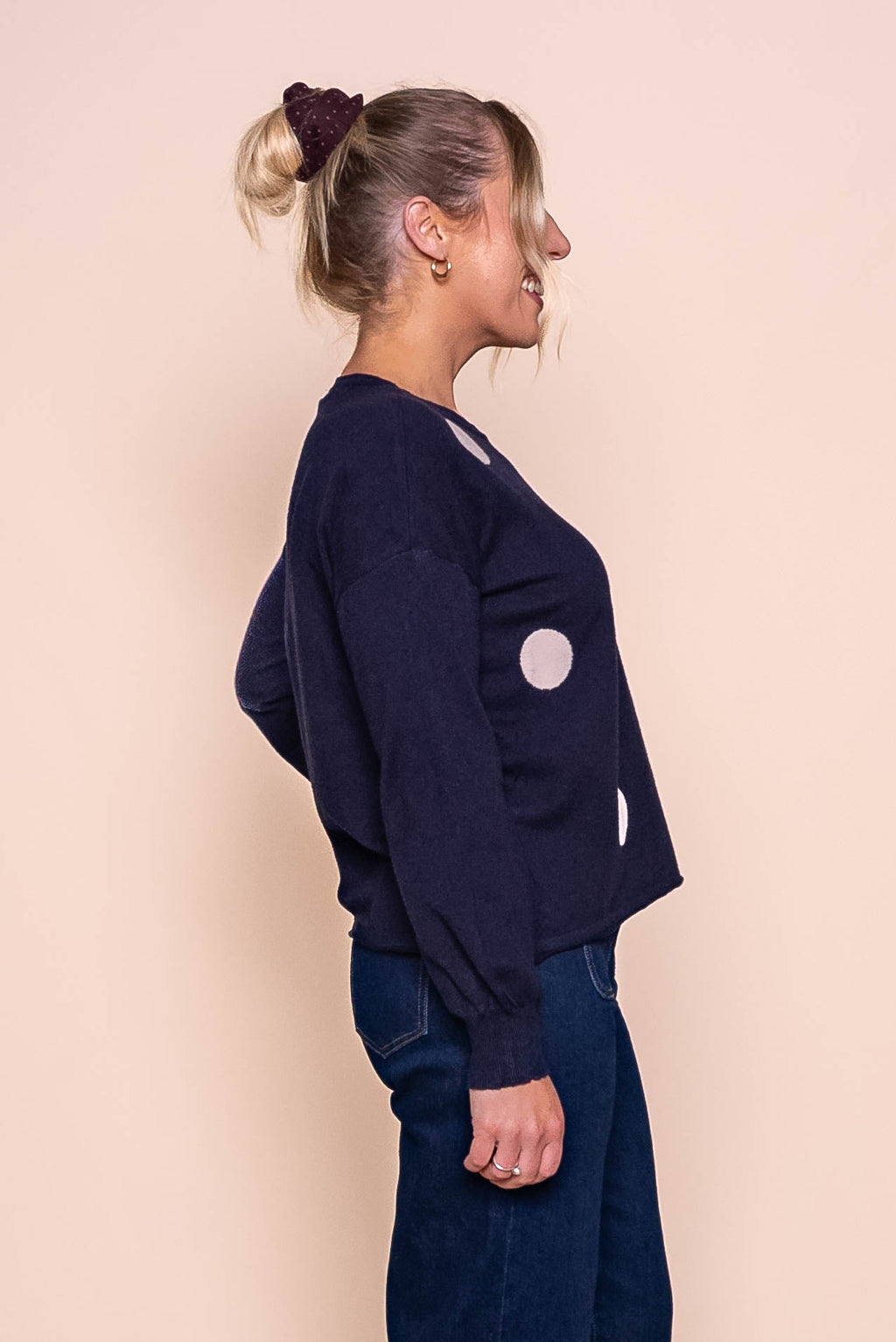 Jackie Polka Dot Knit Jumper in Navy