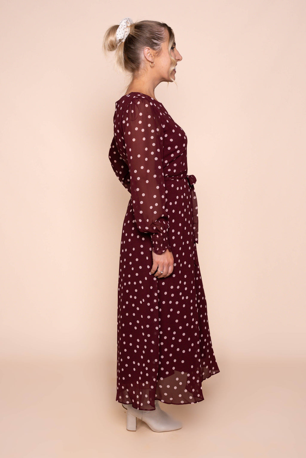 Alea Polka Dot Maxi Dress in Burgundy