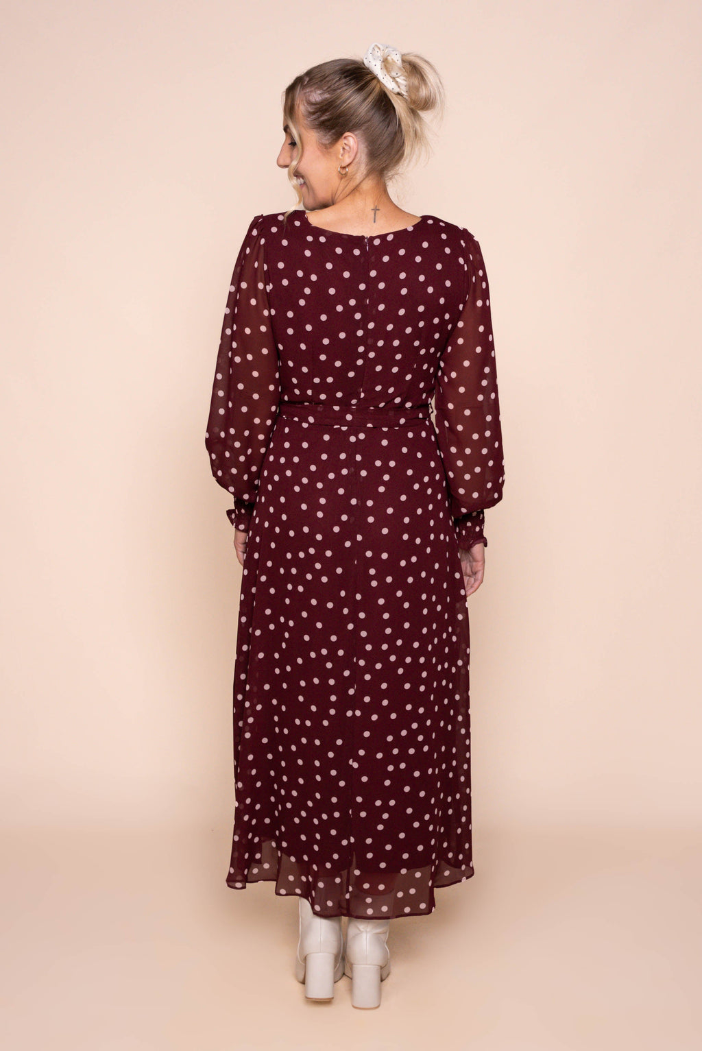 Alea Polka Dot Maxi Dress in Burgundy