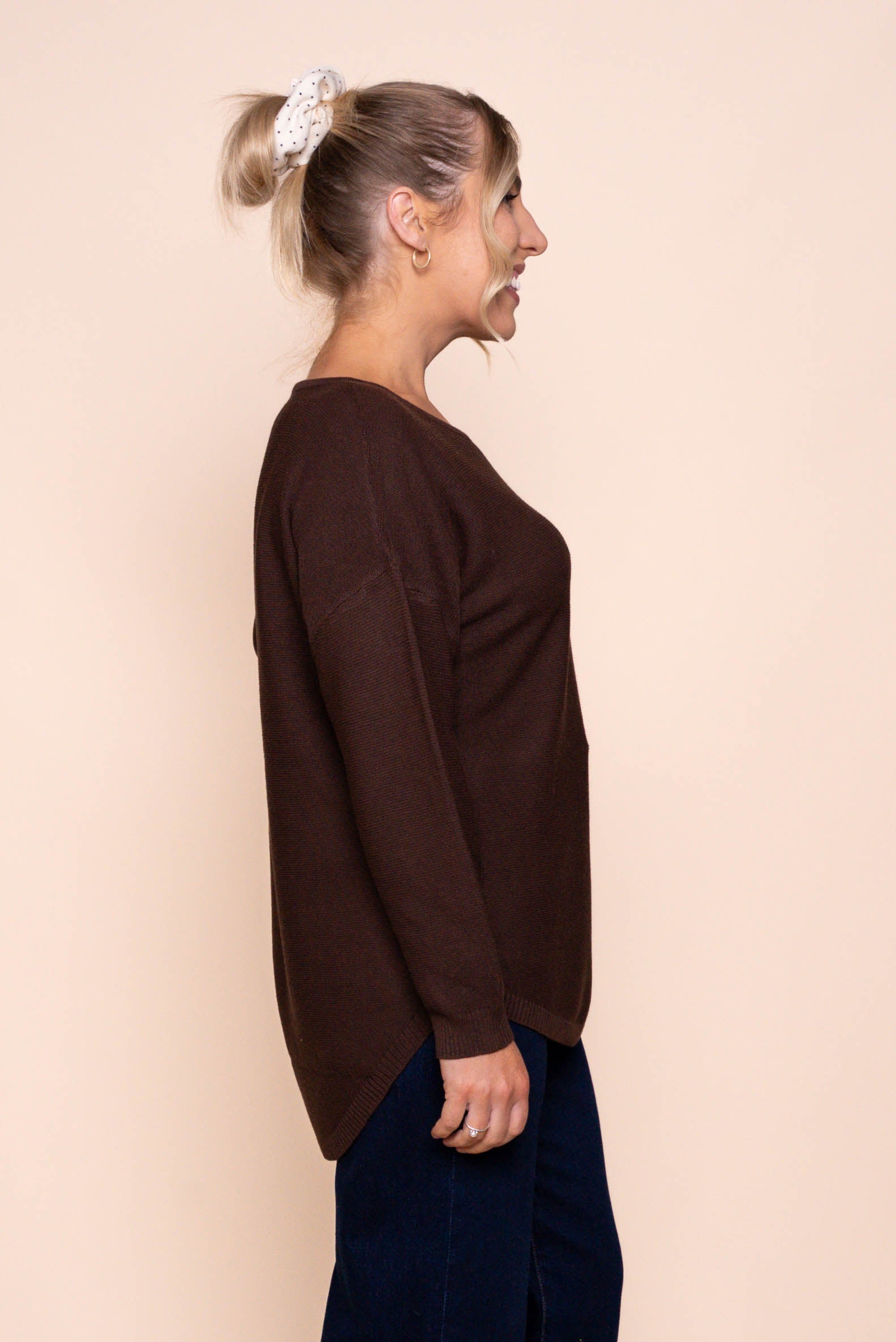 Tilly Lightweight Knit Jumper in Bitter Chocolate