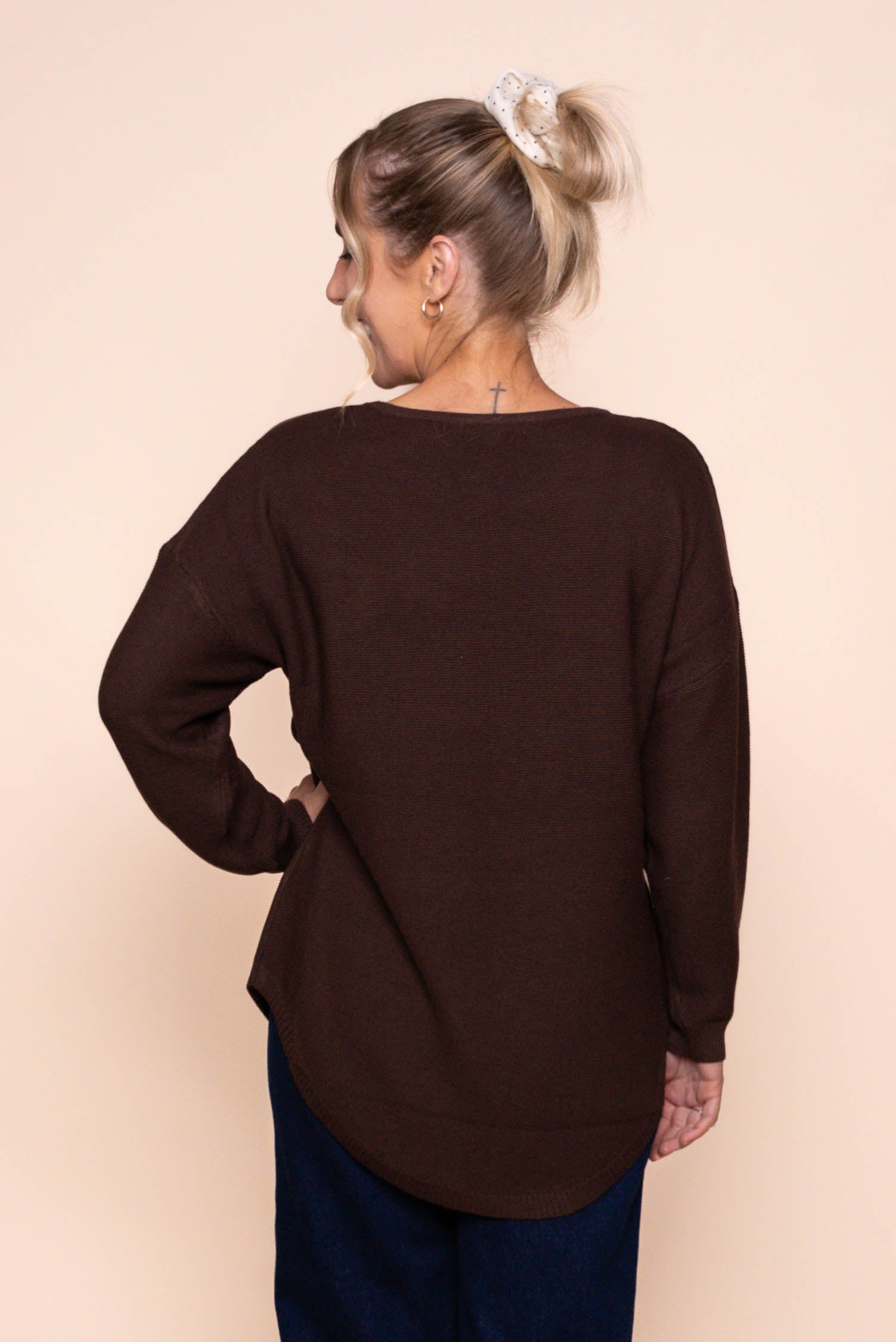 Tilly Lightweight Knit Jumper in Bitter Chocolate