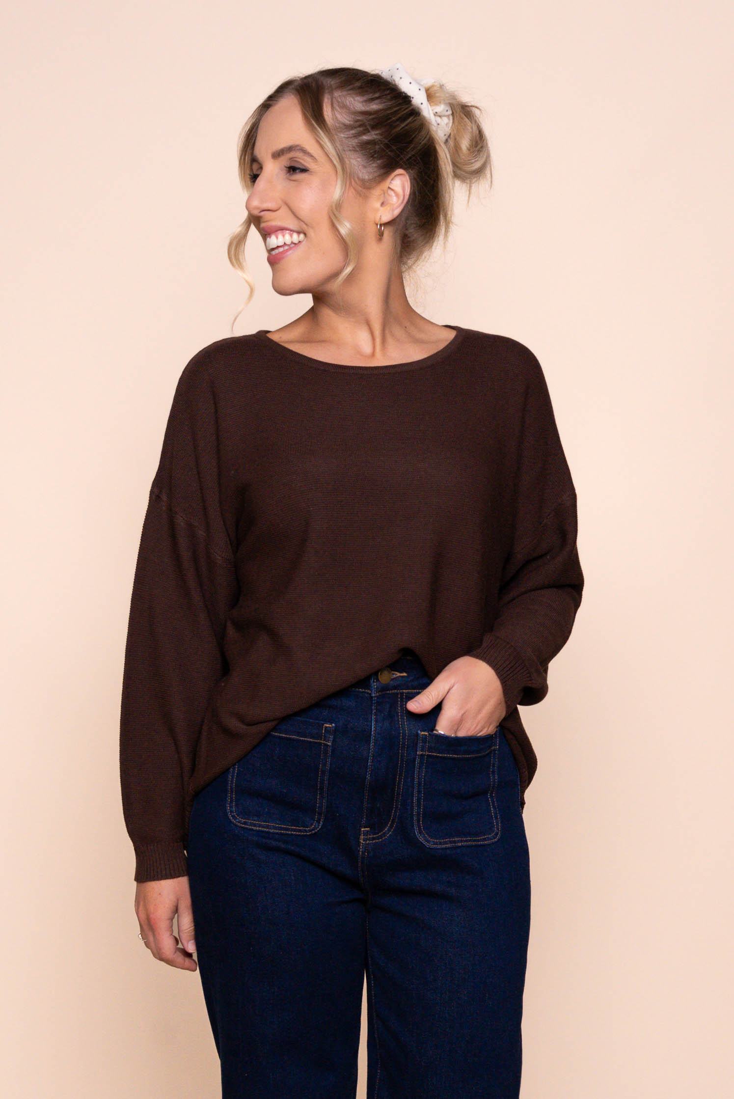 Tilly Lightweight Knit Jumper in Bitter Chocolate