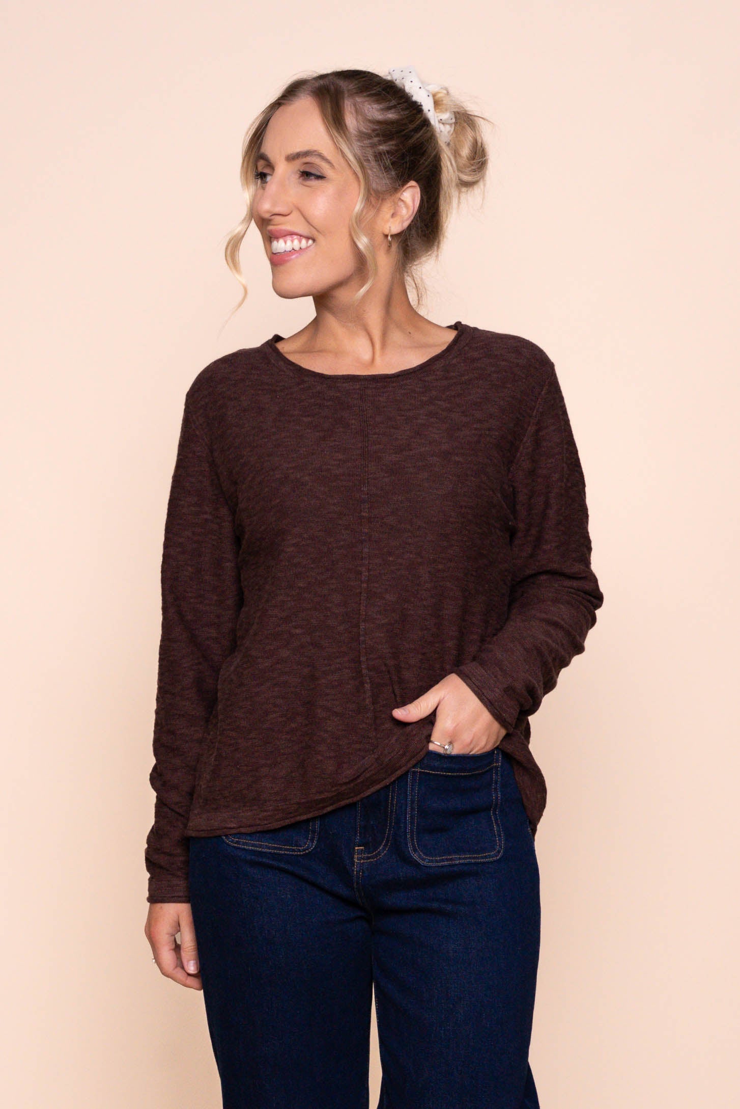 Margaux Jersey Knit Top in Dark Chocolate
