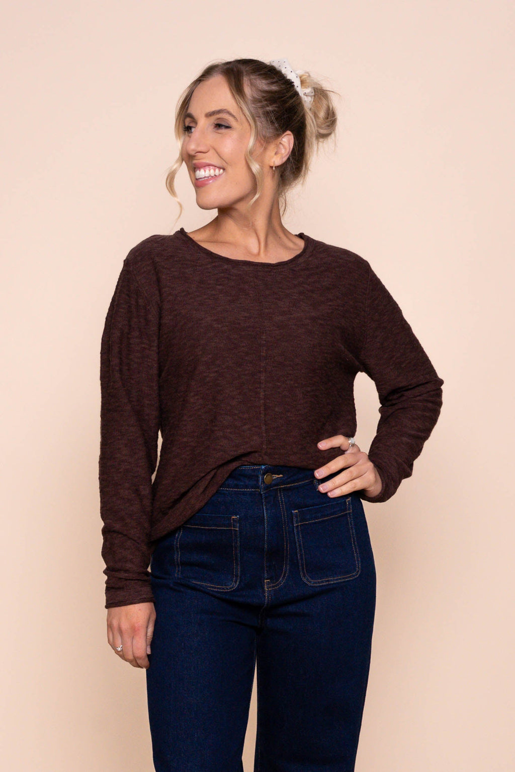 Margaux Jersey Knit Top in Dark Chocolate