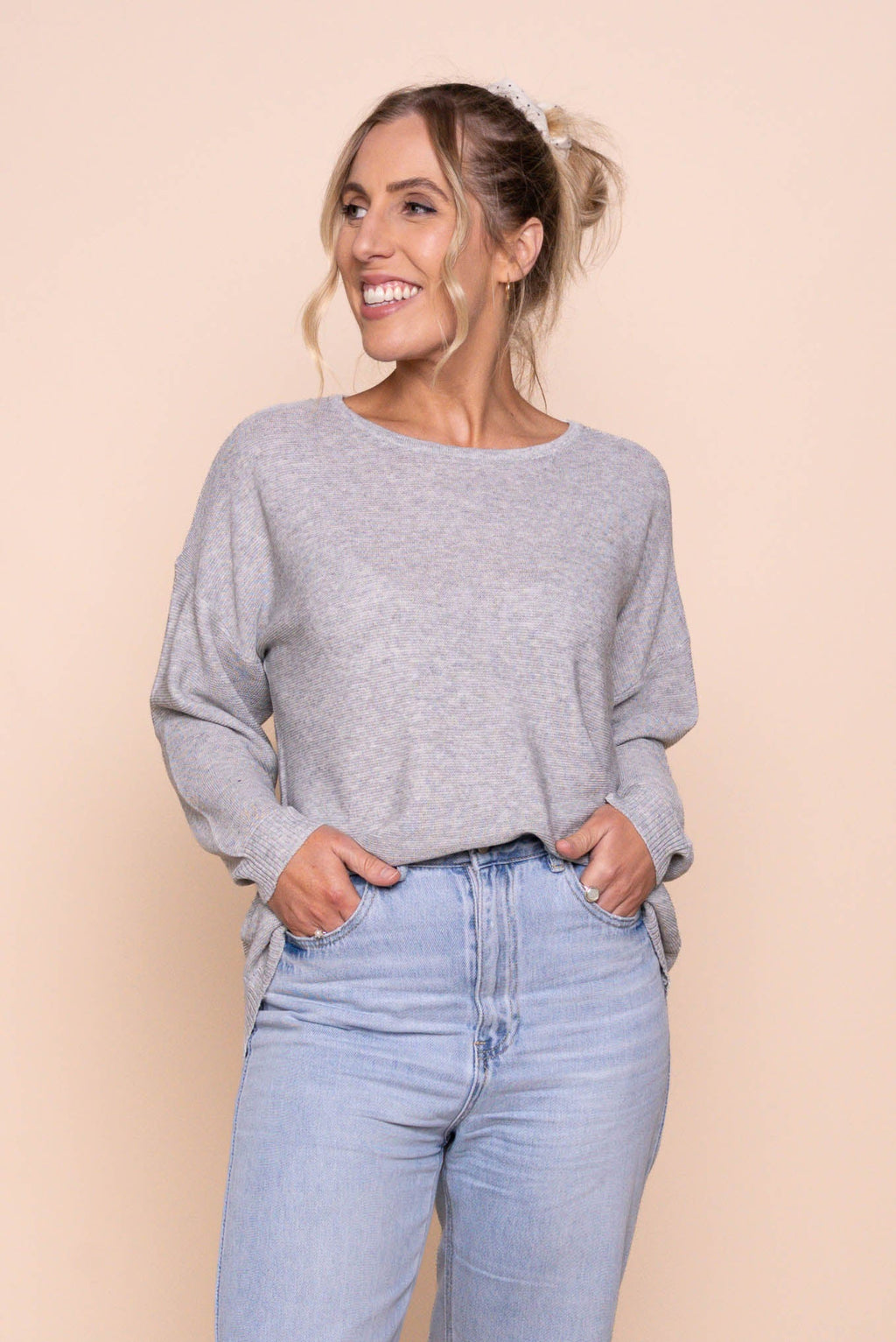 Tilly Lightweight Knit Jumper in Grey Marle