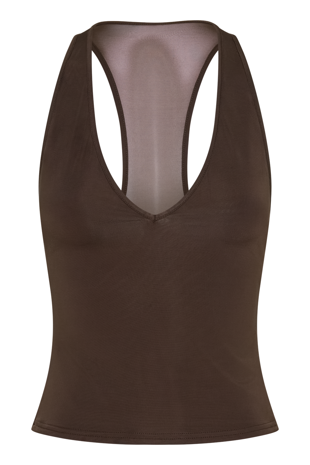 Aspyn Slinky And Mesh Top - Chocolate