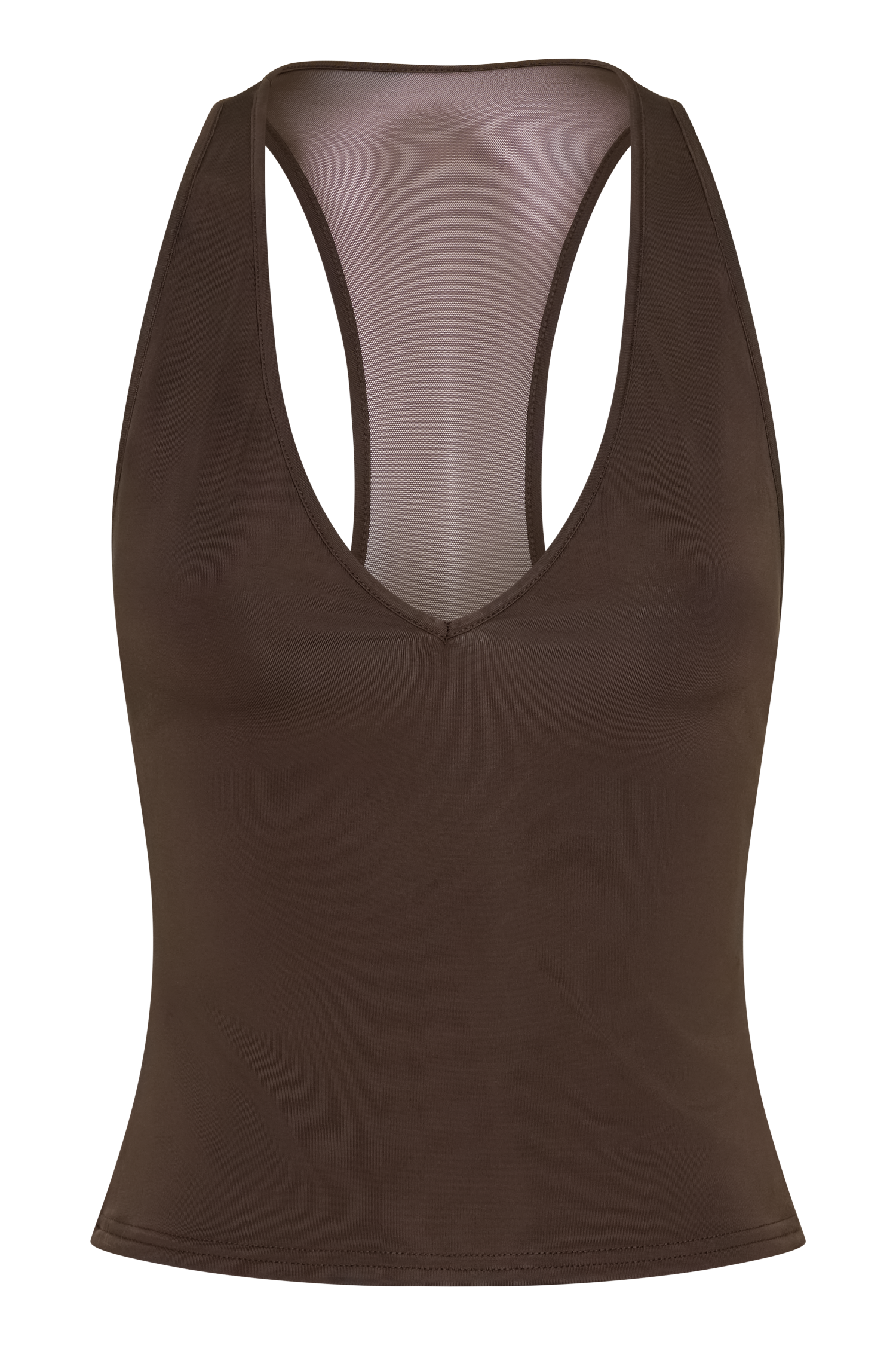 Aspyn Slinky And Mesh Top - Chocolate