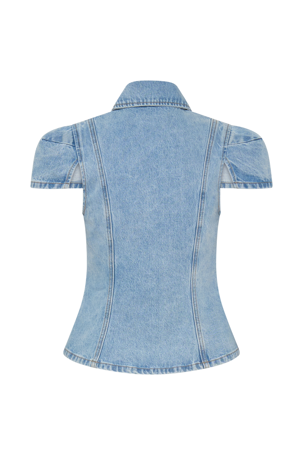Bently Short Sleeve Denim Top - Washed Light Blue