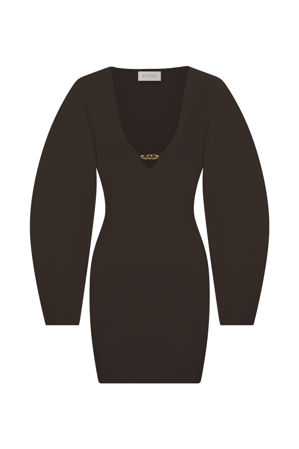 Billy Balloon Sleeve Knit Mini Dress - Dark Chocolate