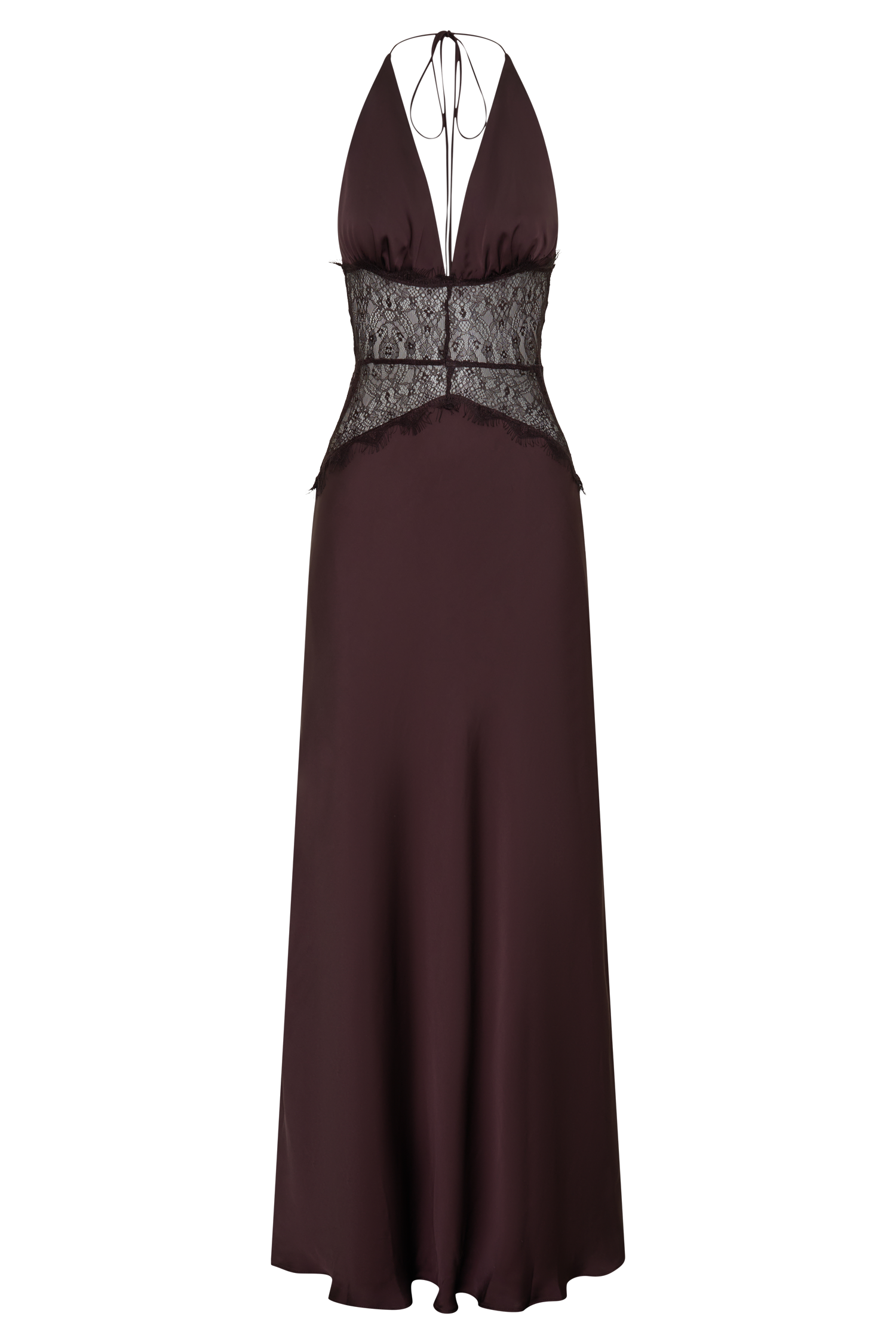 Dinah Lace And Satin Maxi Dress - Chocolate