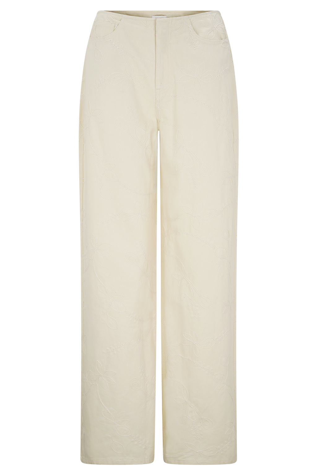 Ebony Embroidered Denim Jeans - Cream