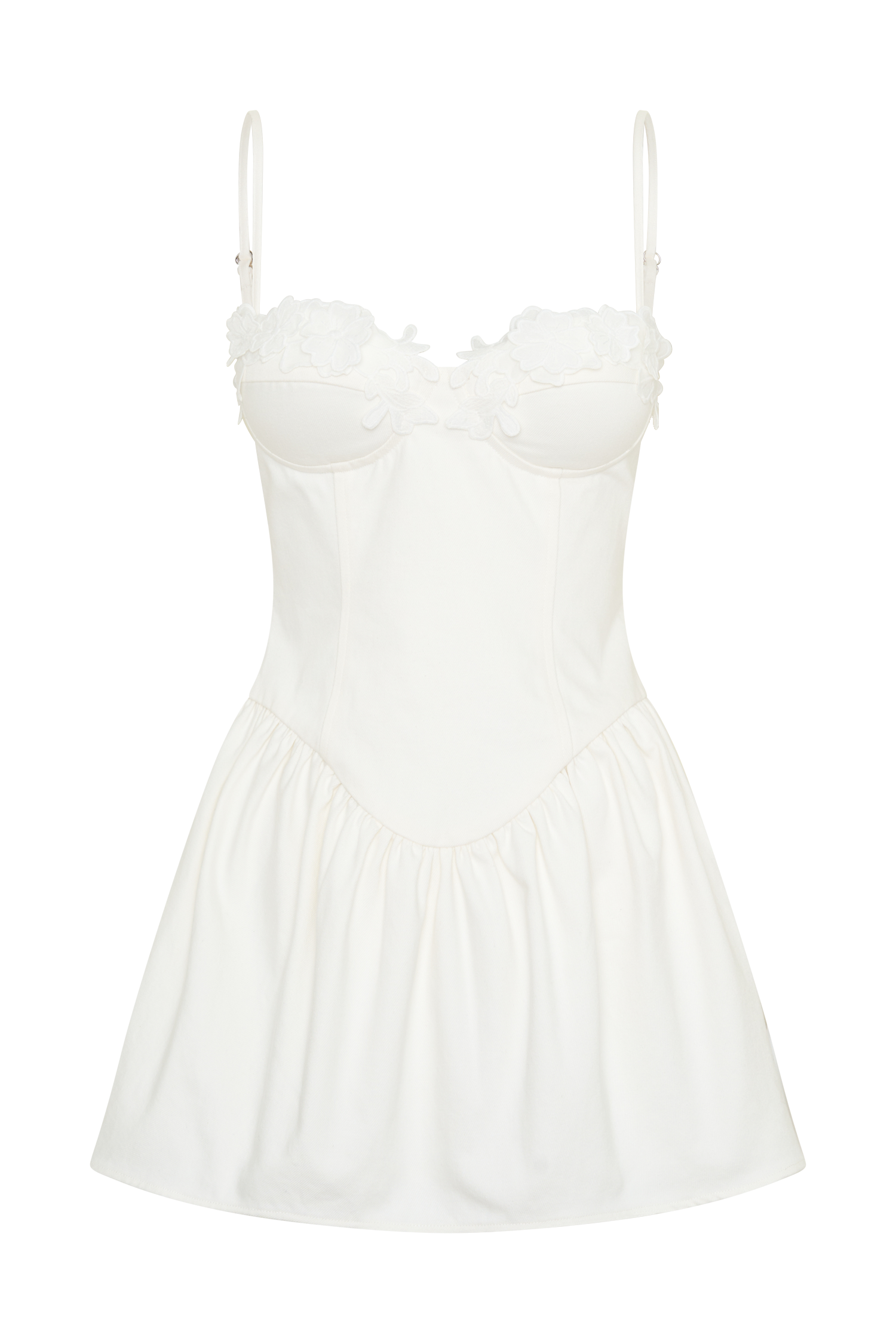 Emary Applique Denim Bustier Mini Dress - White