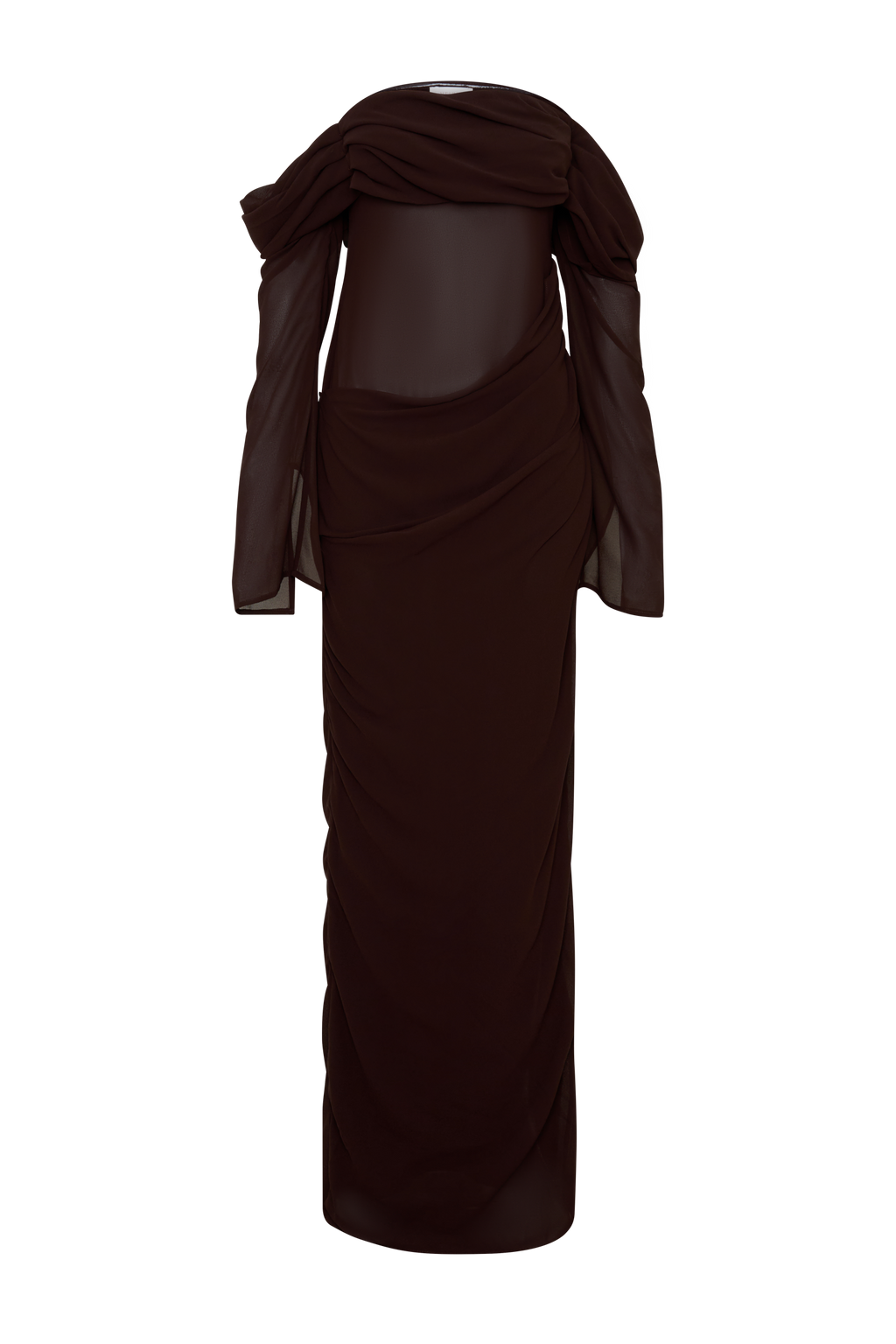 Kirsten Off Shoulder Chiffon Maxi Dress - Cacao Brown