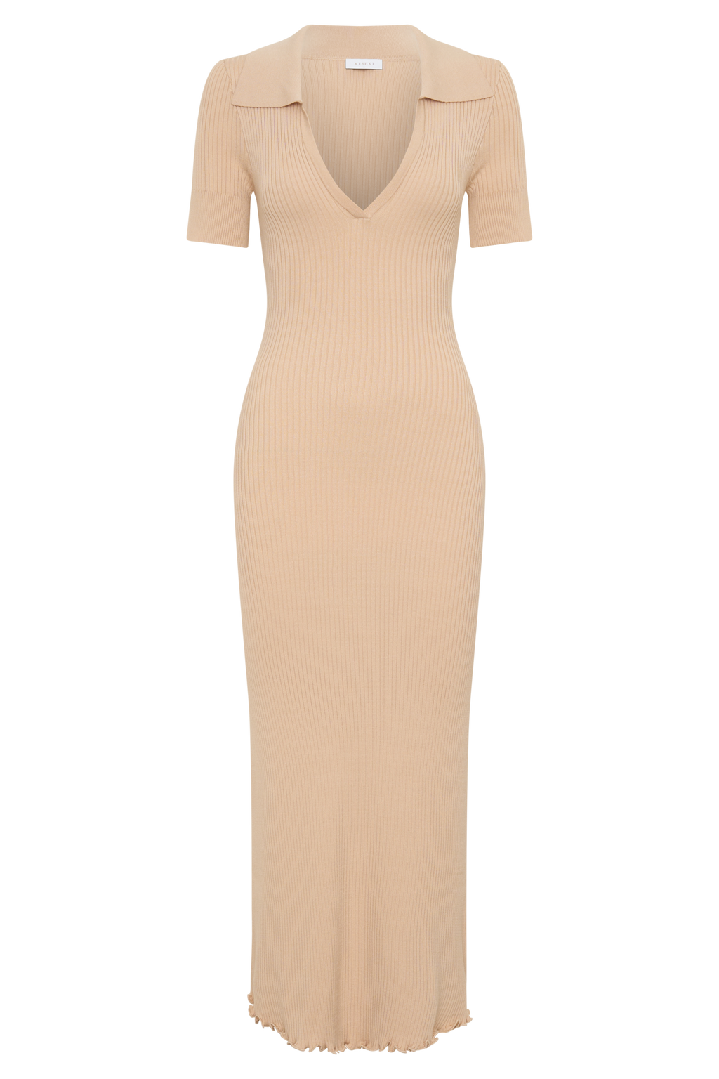 Nichelle Short Sleeve Collared Knit Midi Dress - Natural